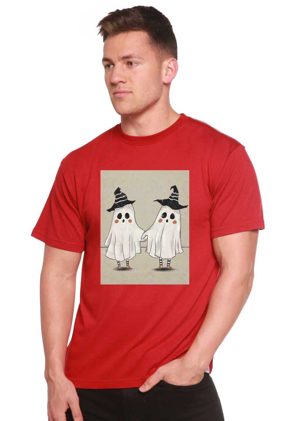 Spun Bamboo Cute Ghost Men's Bamboo Viscose/Organic Cotton Short Sleeve Graphic T-Shirt — back view