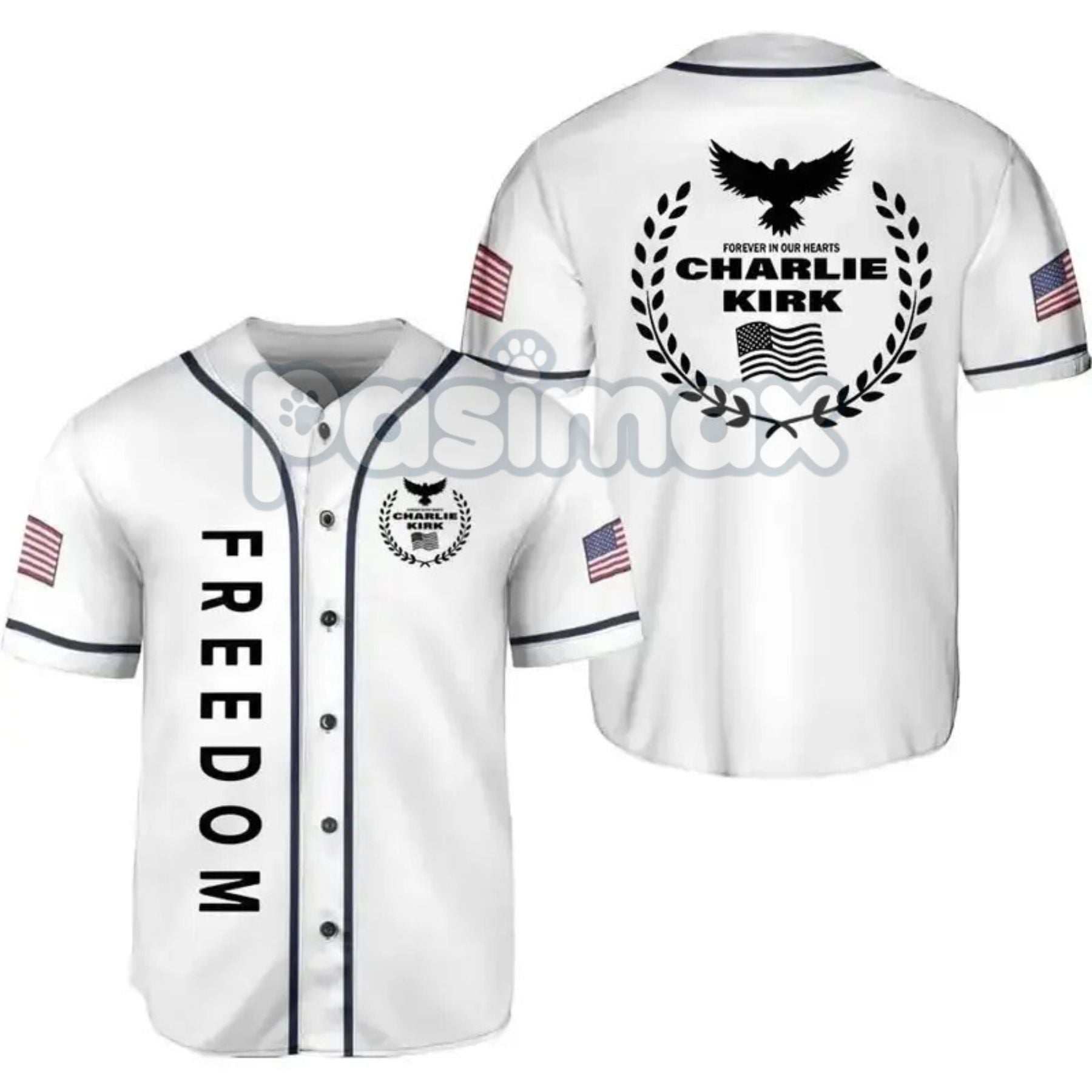 Pasimax Freedom Black & White Baseball Jersey — detail close-up