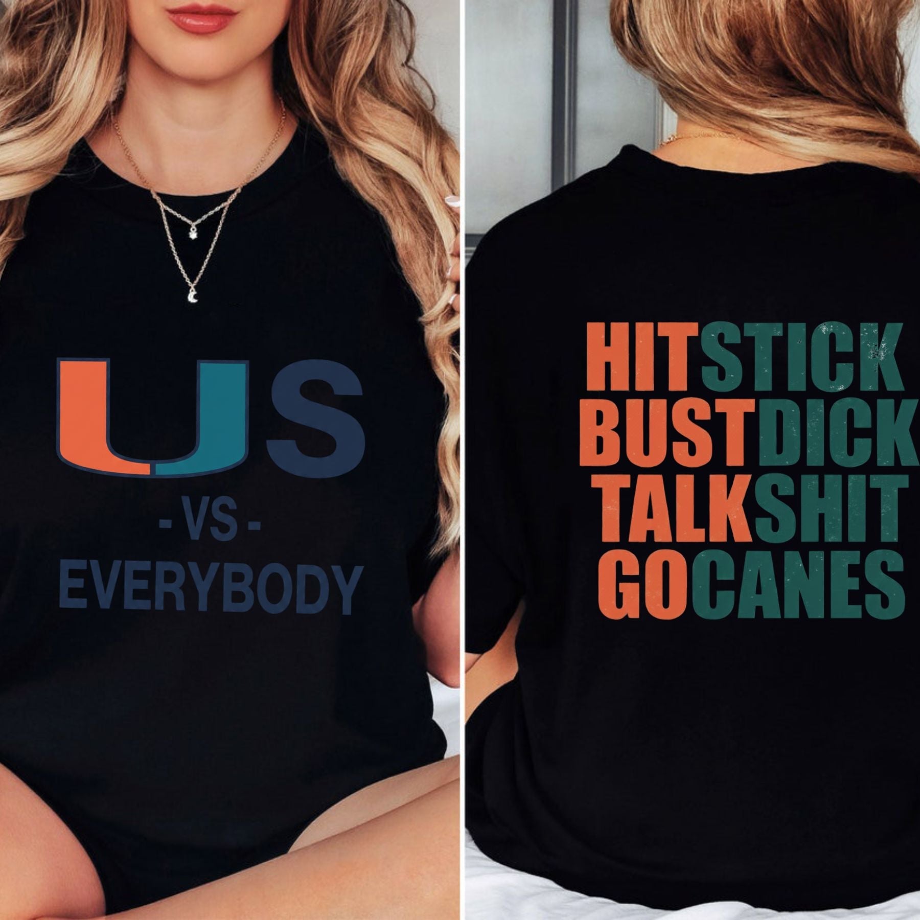 Pasimax "Hit Stick Bust Dick Talk Shit" Miami Hurricanes Fan T-Shirt - Hard-Hitting U Football Tee, Sarcastic Miami Defense G