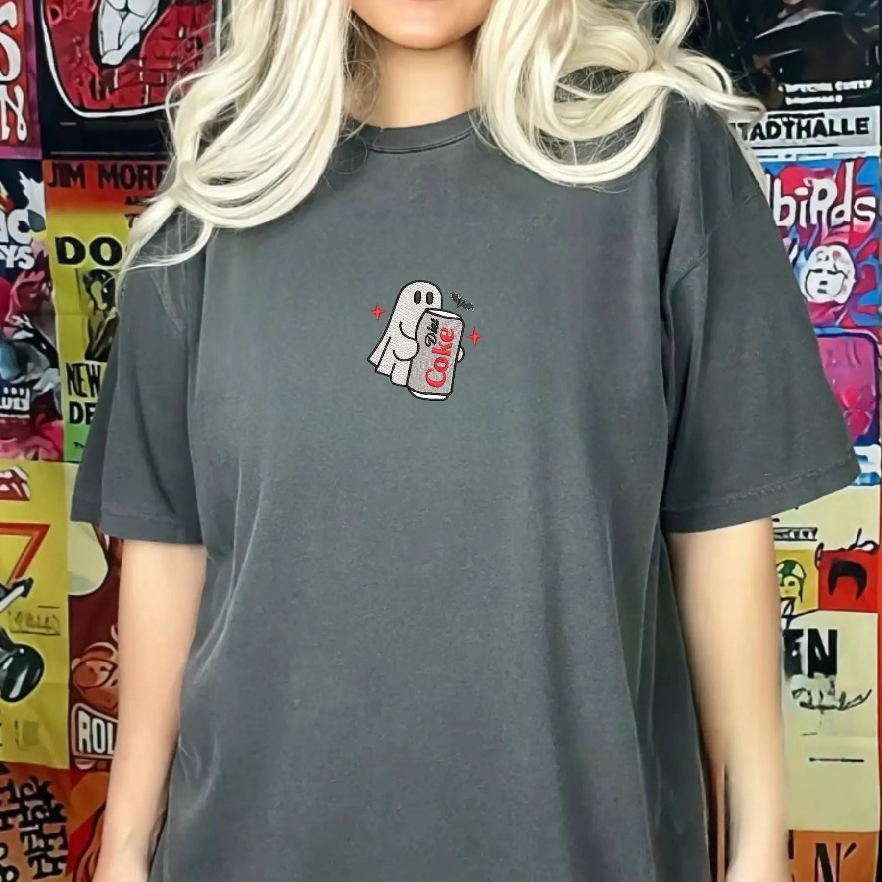 Pasimax Embroidered Spooky Drink Comfort Colors T-Shirt — lifestyle context