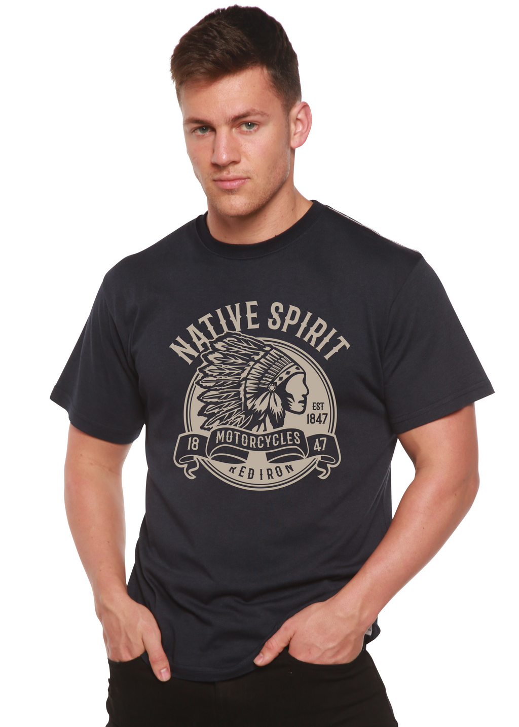 Spun Bamboo Native Spirit Spun Bamboo® Men's Bamboo Viscose/Organic Cotton Short Sleeve Graphic T-Shirt — detail close-up