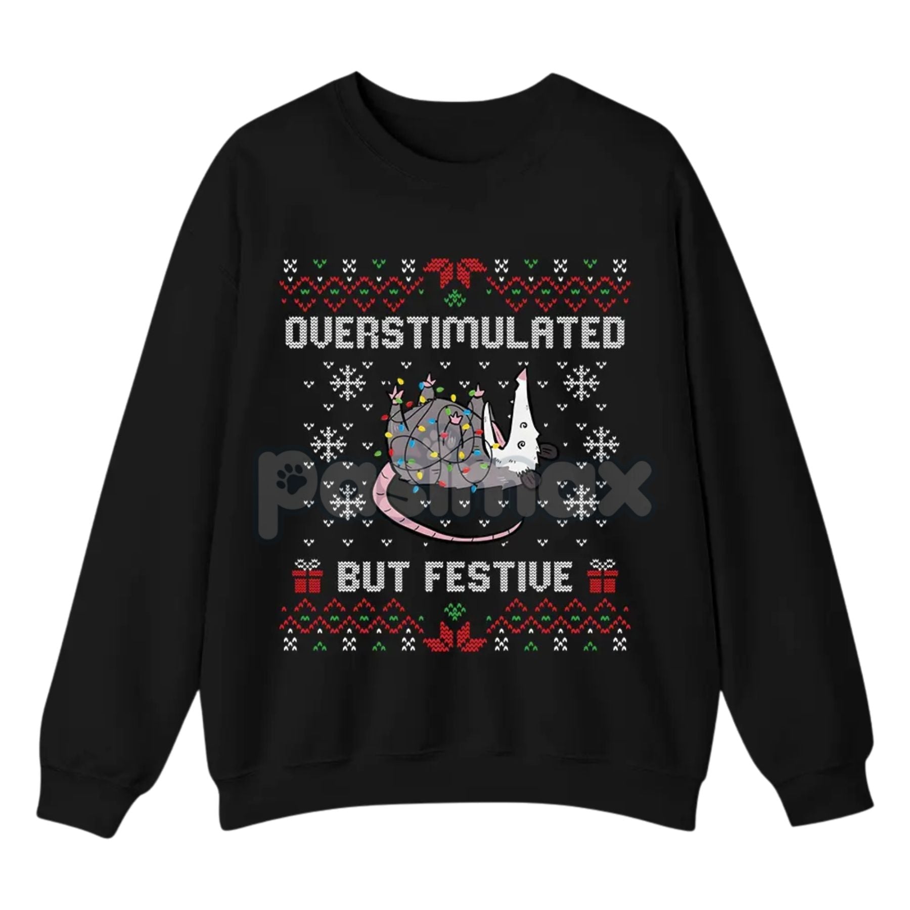 Pasimax Funny Opossum Christmas Sweatshirt — back view