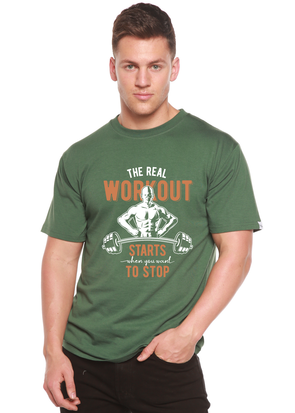 Spun Bamboo The Real Workout Men's Bamboo Viscose/Organic Cotton Short Sleeve Graphic T-Shirt — lifestyle context