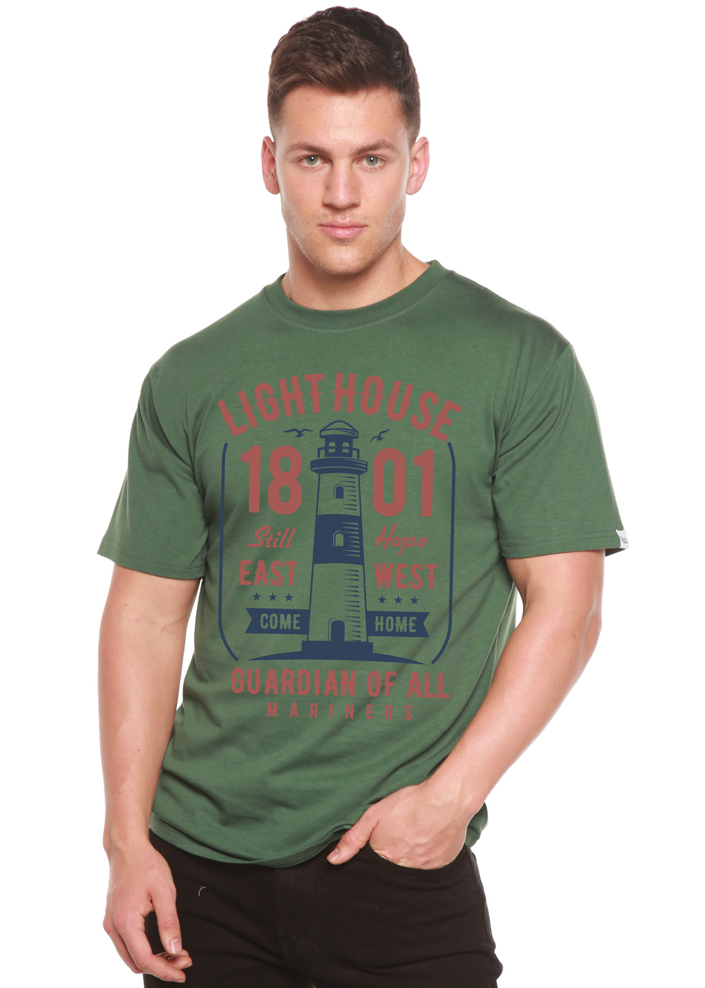 Spun Bamboo Light House Men's Bamboo Viscose/Organic Cotton Short Sleeve Graphic T-Shirt — side view