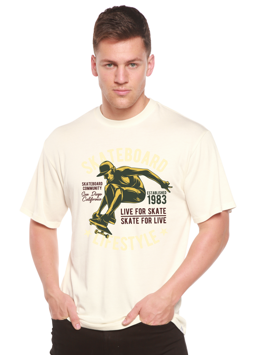 Spun Bamboo Skateboard Lifestyle Men's Bamboo Viscose/Organic Cotton Short Sleeve Graphic T-Shirt — alternative angle