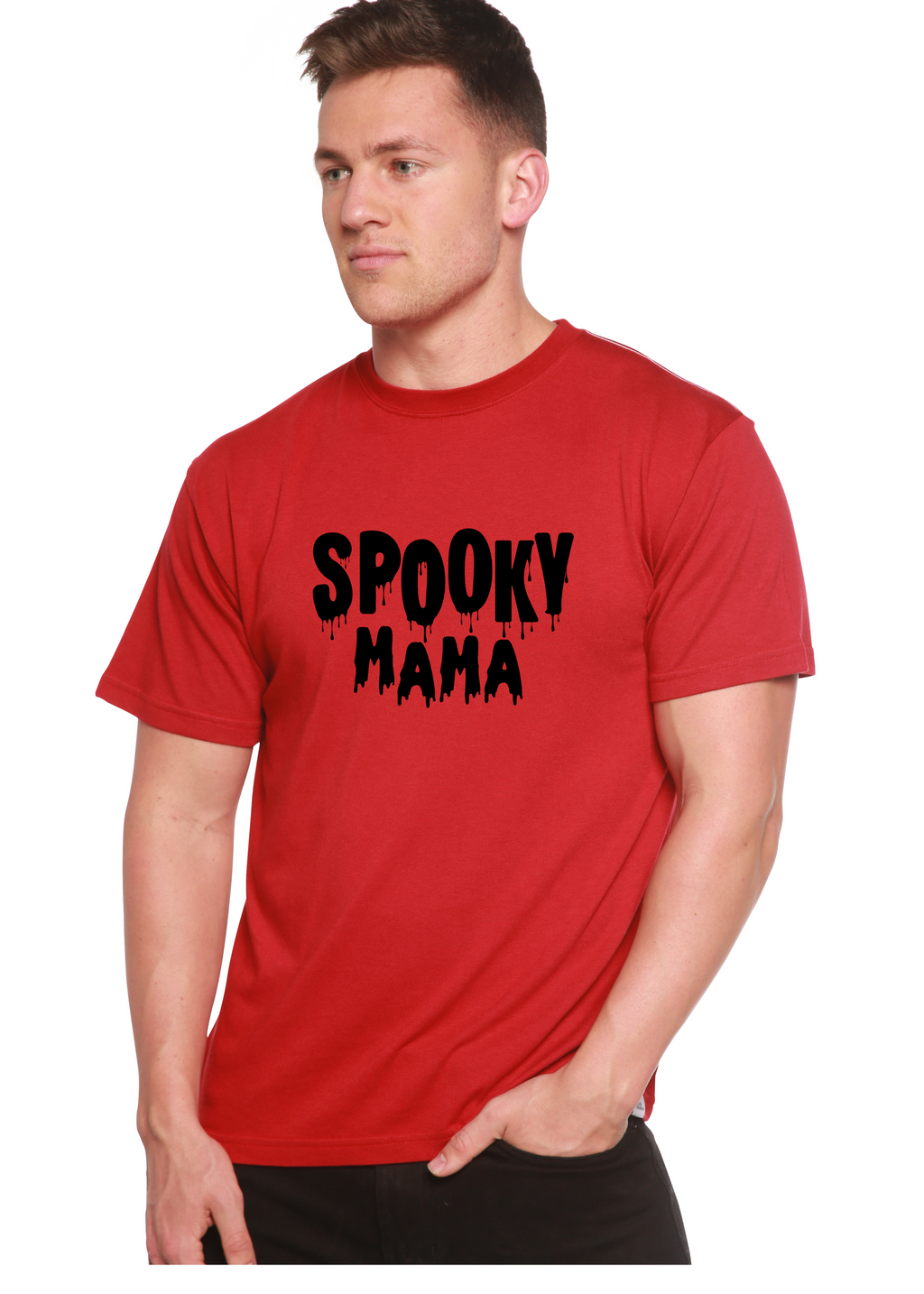 Spun Bamboo Spooky Mama Halloween Men's Bamboo Viscose/Organic Cotton Short Sleeve Graphic T-Shirt — alternative angle