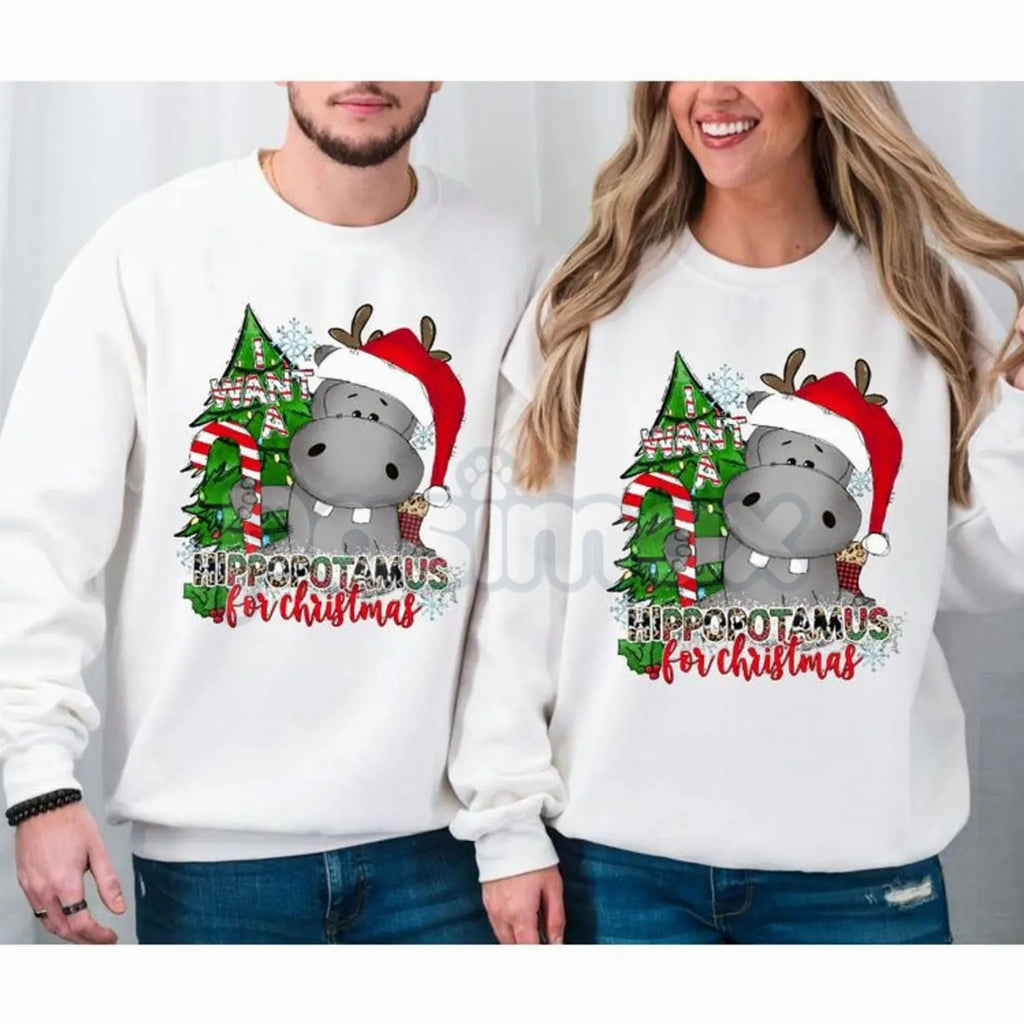 Pasimax I Want a Hippopotamus for Christmas Sweatshirt | Cute Nostalgic Holiday Song Jumper | Funny Hippo Xmas Crewneck Gift 