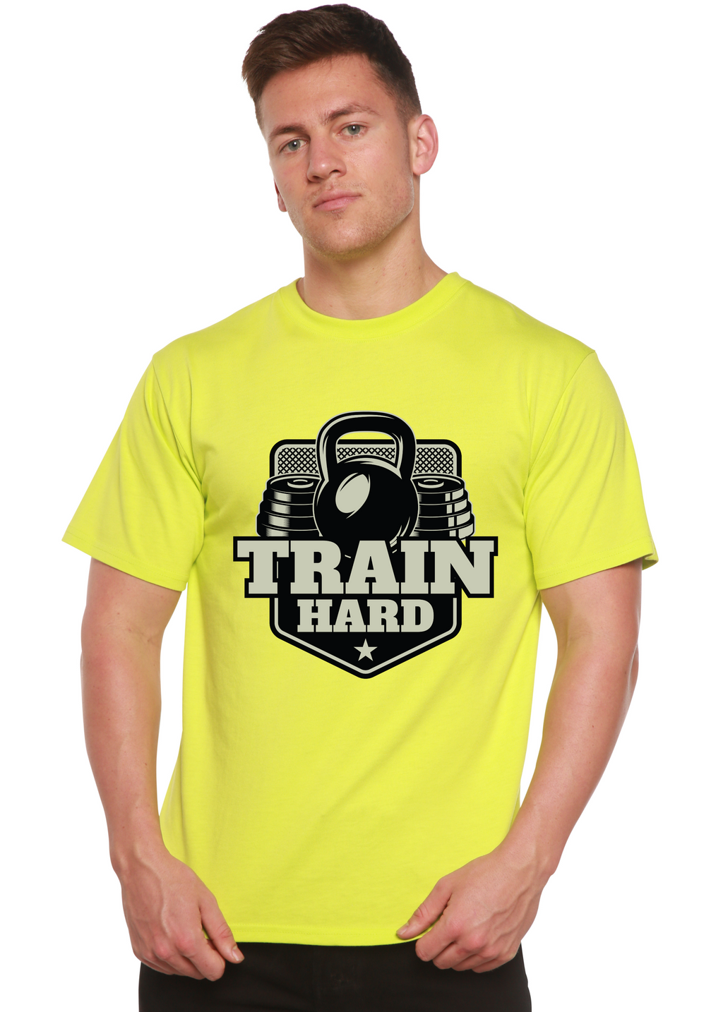 Spun Bamboo Train Hard Men's Bamboo Viscose/Organic Cotton Short Sleeve Graphic T-Shirt — back view