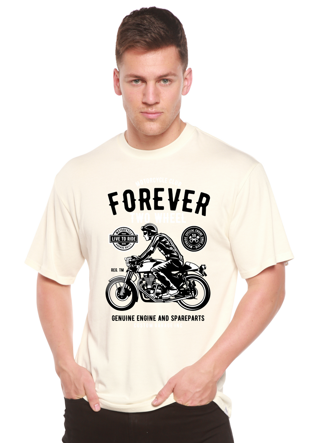 Spun Bamboo Forever Two Wheel Men's Bamboo Viscose/Organic Cotton Short Sleeve Graphic T-Shirt — back view