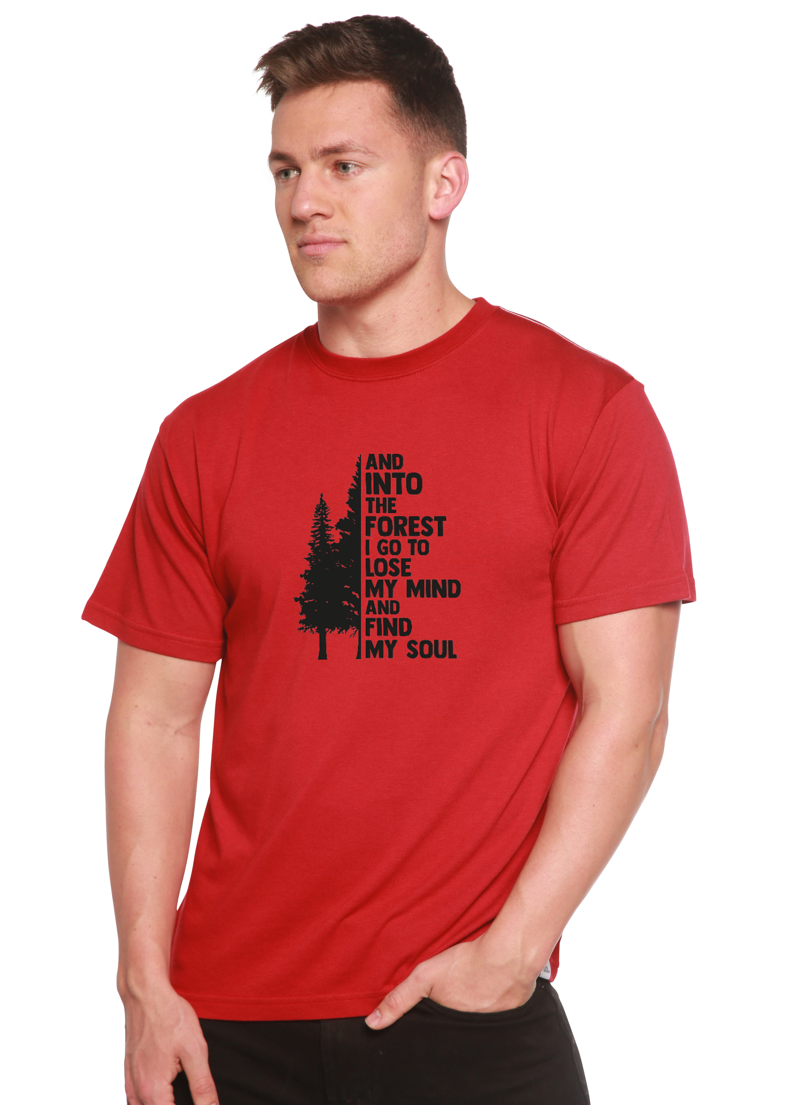 Spun Bamboo And Into The Forest I Go Men's Bamboo Viscose/Organic Cotton Short Sleeve Graphic T-Shirt — back view