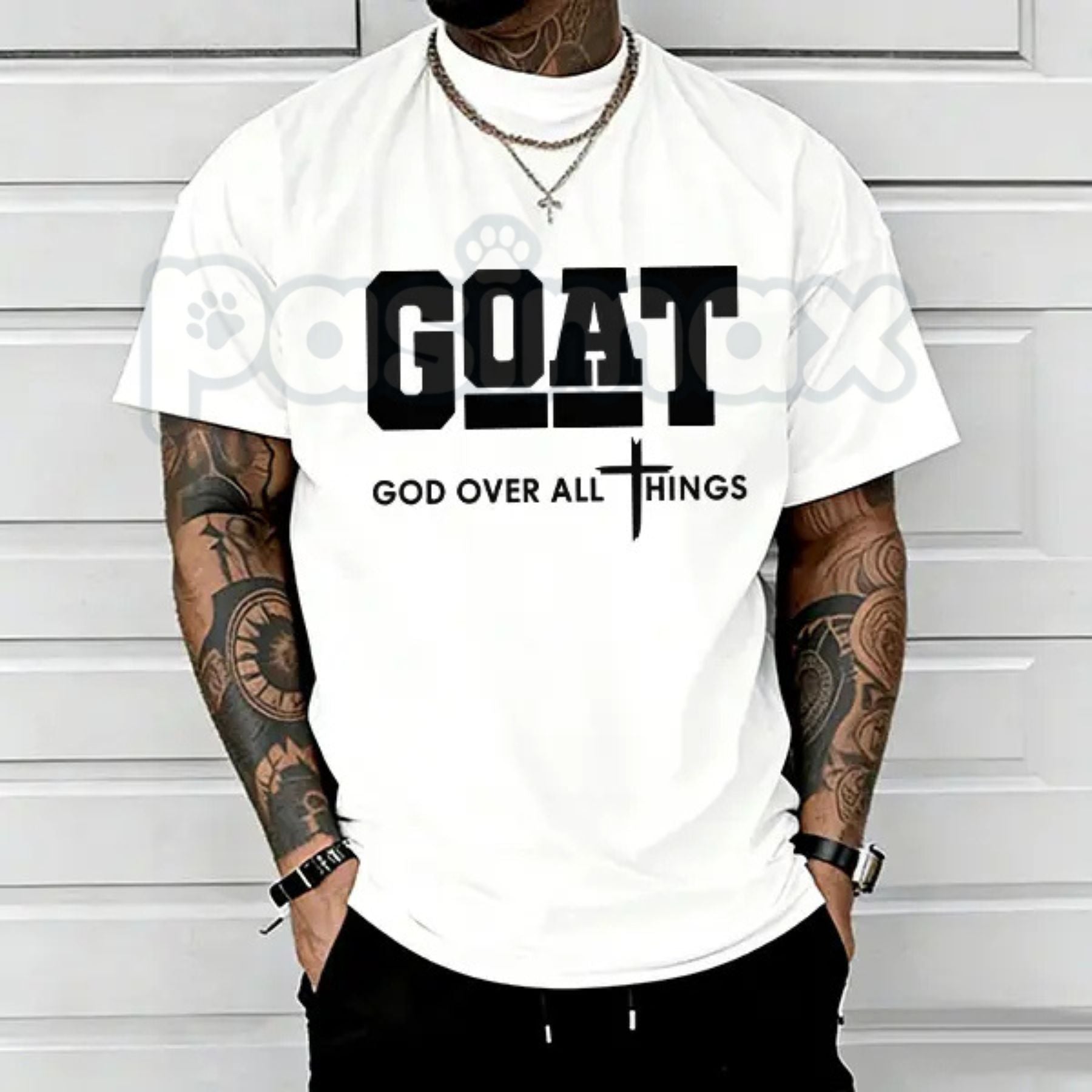 "GOAT" God Over All Things T-Shirt – Christian Streetwear Graphic Tee, Premium 100% Cotton Faith-Based Top, Soft Lived-In Heavyweight Modern Worship Shirt, Made in USA