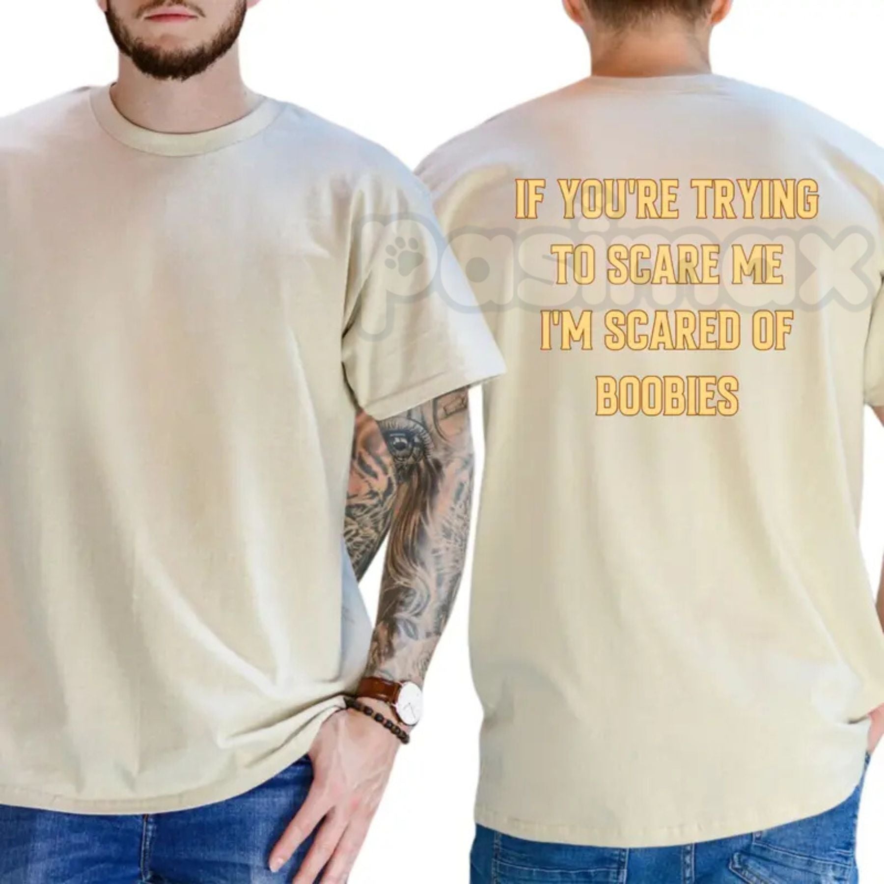 Pasimax "I'm Scared Of Boobies" Funny Men’s T-Shirt - Ironic Adult Humor Graphic Tee, Premium 100% Cotton Sarcastic Men's Gif