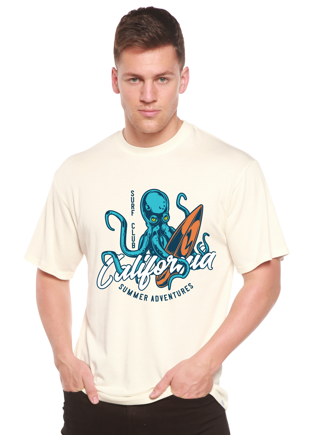 Spun Bamboo California Summer Adventures Men's Bamboo Viscose/Organic Cotton Short Sleeve Graphic T-Shirt — detail close-up