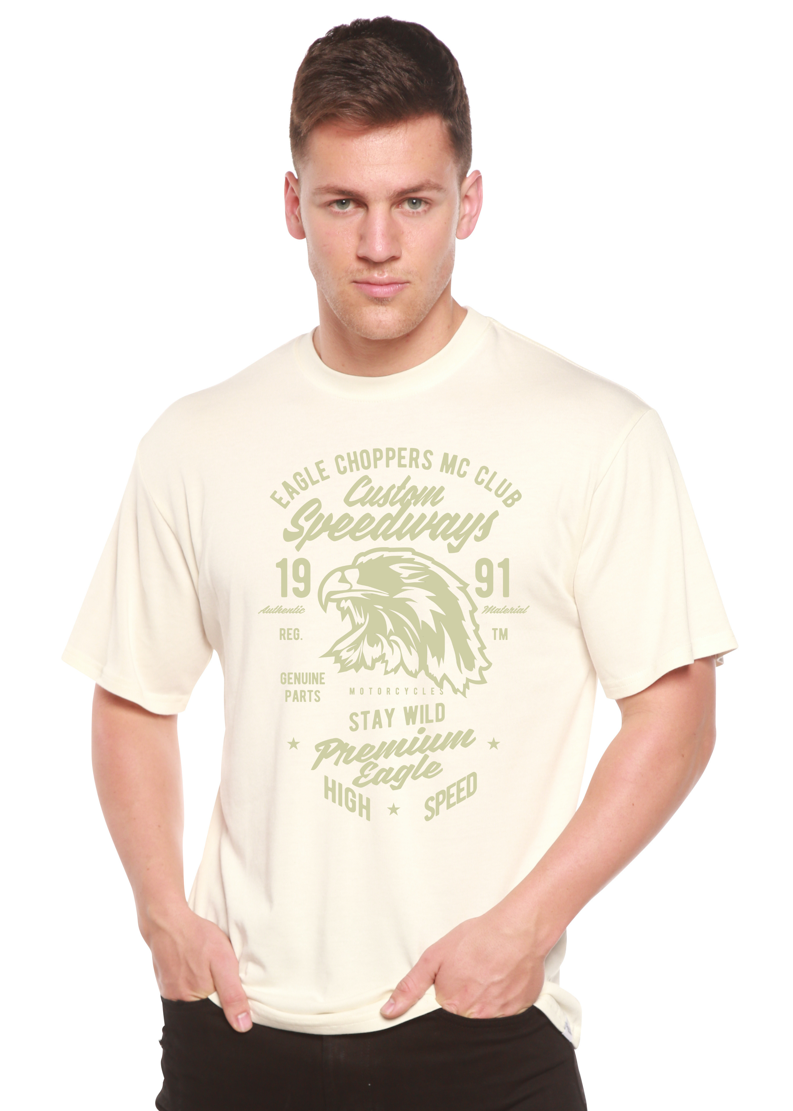 Spun Bamboo Custom Speedways Premium Eagle Men's Bamboo Viscose/Organic Cotton Short Sleeve Graphic T-Shirt — in-use photo