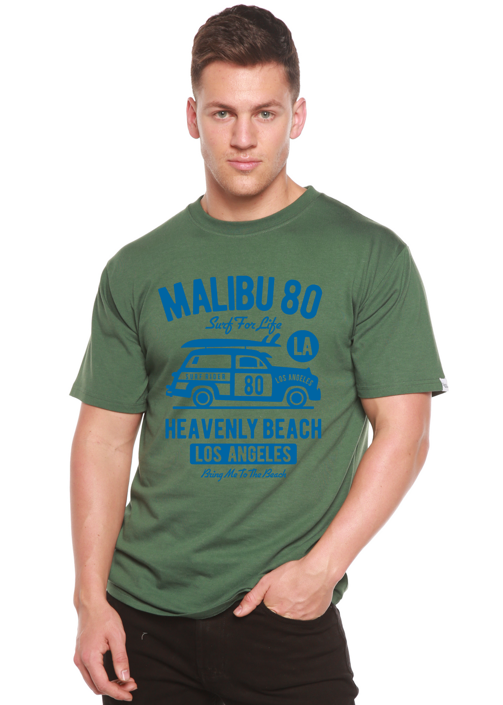 Spun Bamboo Malibu 80 Men's Bamboo Viscose/Organic Cotton Short Sleeve Graphic T-Shirt — in-use photo