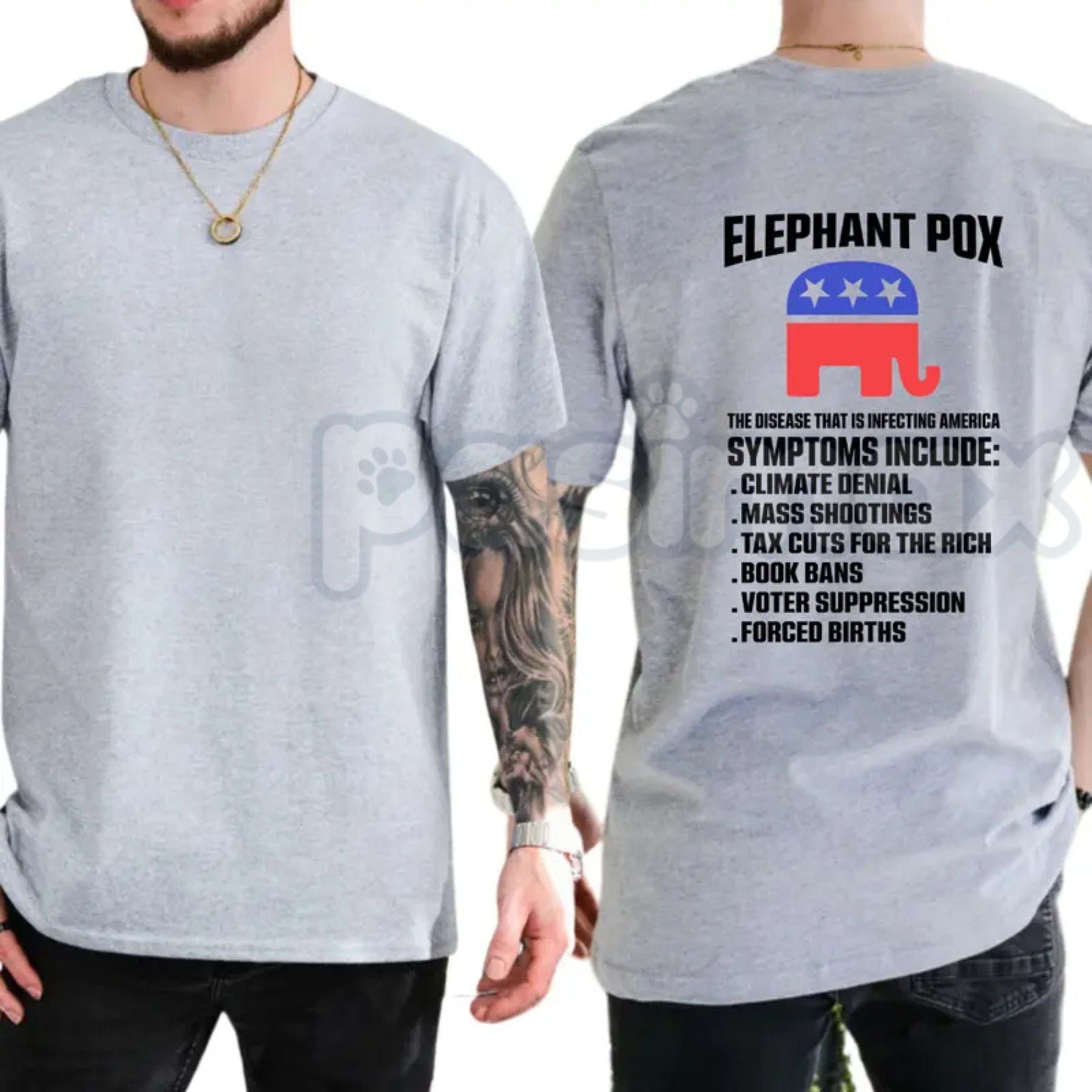 "Elephant Pox" Funny Political T-Shirt – Sarcastic Democracy Graphic Tee, Premium 100% Cotton Liberal Humor Top, Soft Lived-In Heavyweight Election Year Satire Shirt, Made in USA