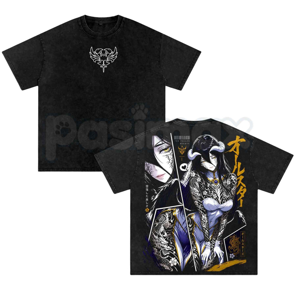 Albedo Succubus Anime T-Shirt – Retro Overlord Graphic Tee, Vintage Washed Dark Fantasy Lightweight Cotton Unisex Manga Top