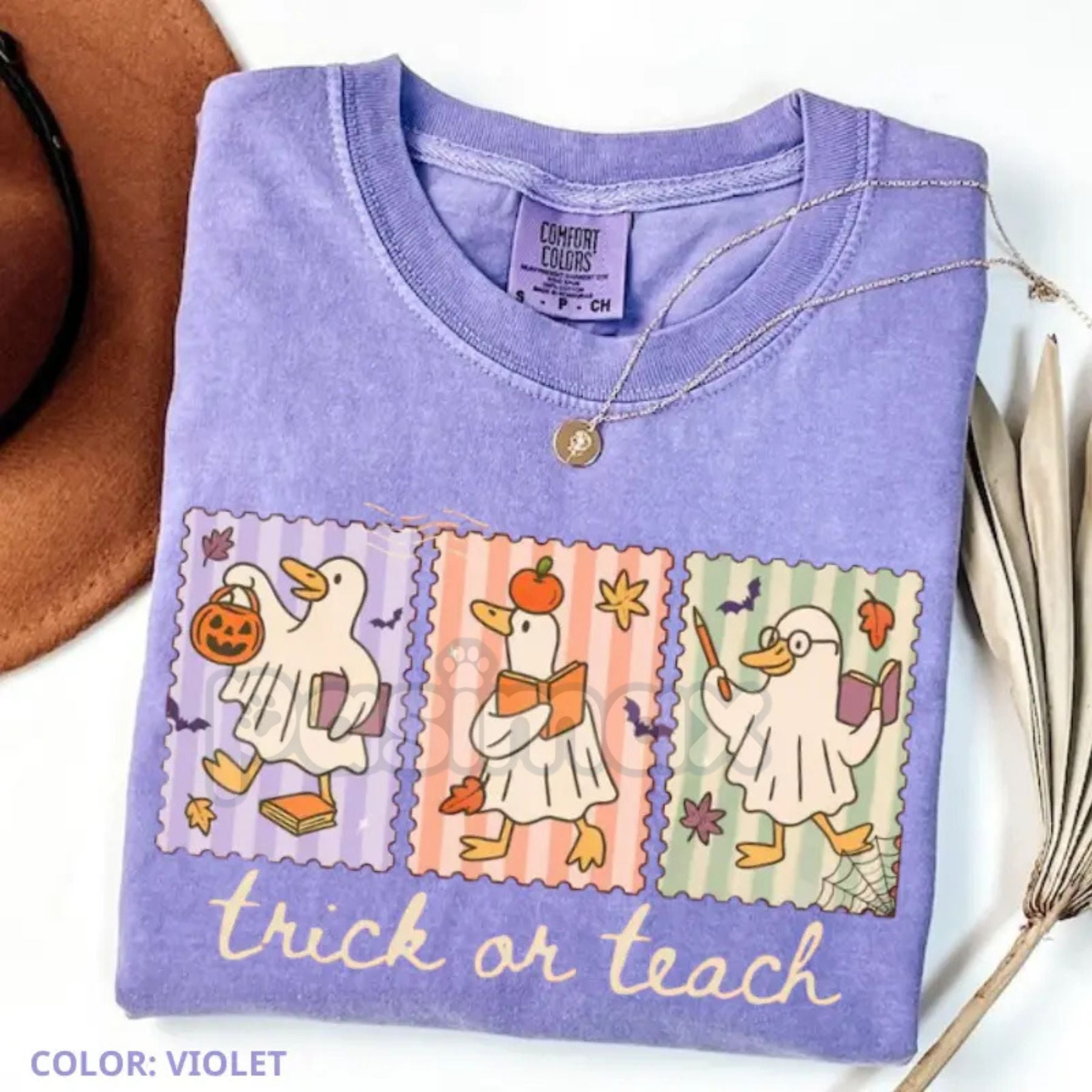 Pasimax Comfort Colors® Vintage Teacher Goose Halloween Shirt — back view
