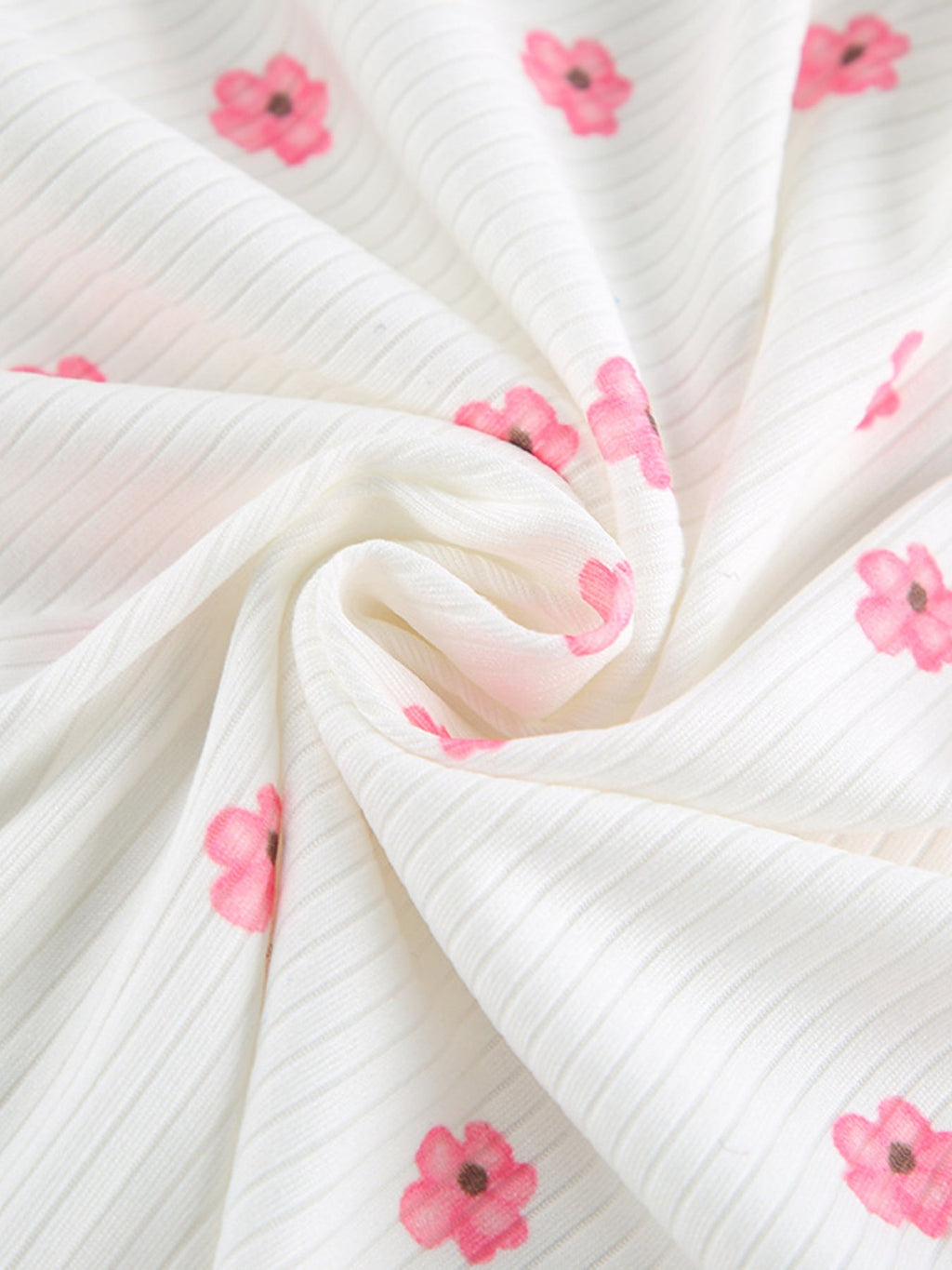 Floral Print Ribbed Knit Top and Shorts Lounge Set