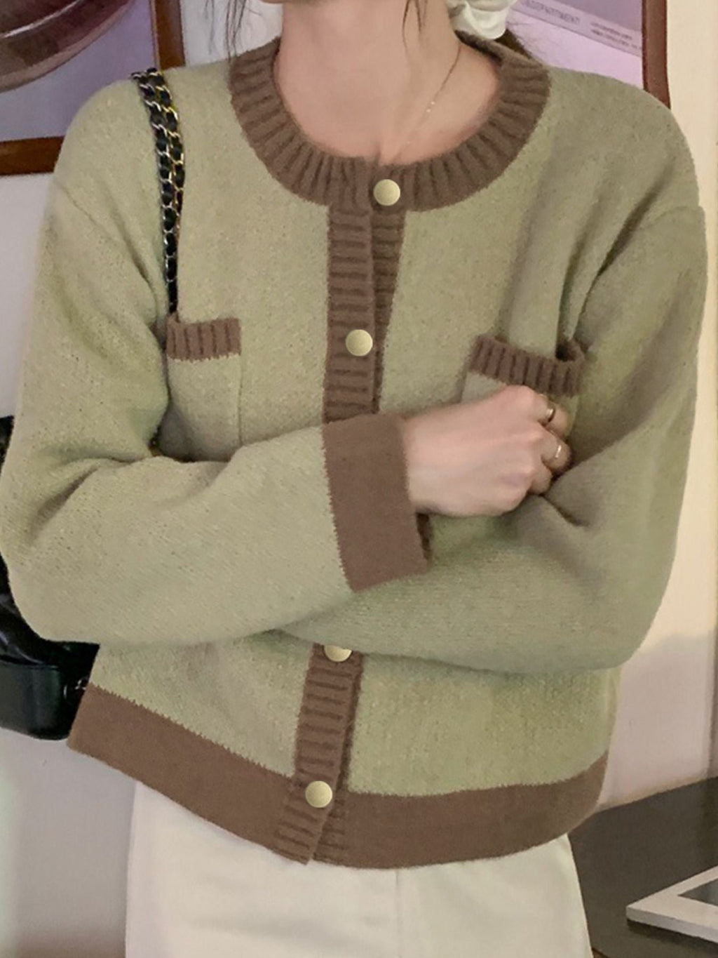 Contrast Trim Button Up Cardigan