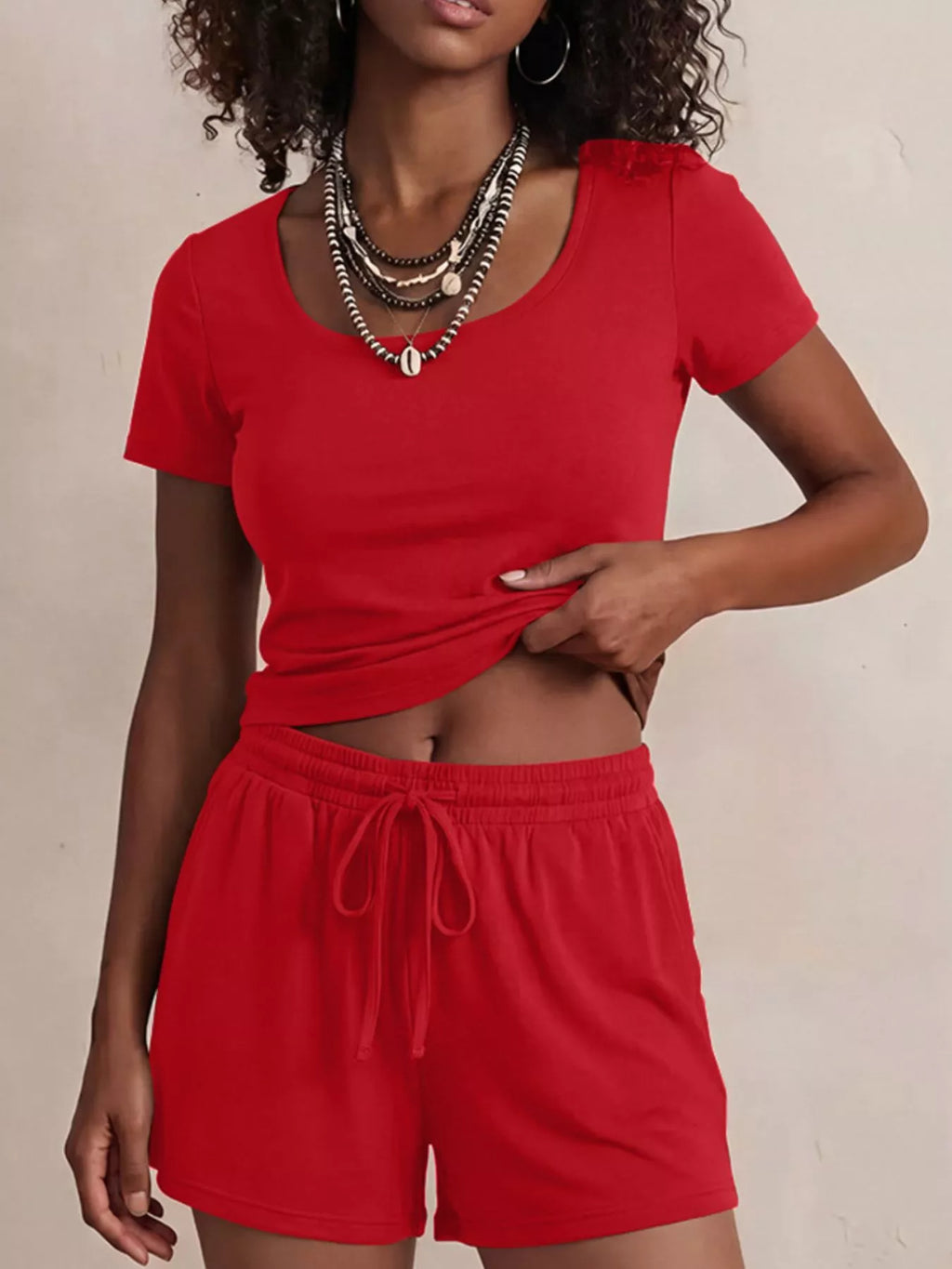 Solid Color Short Sleeve Tee and Shorts Set