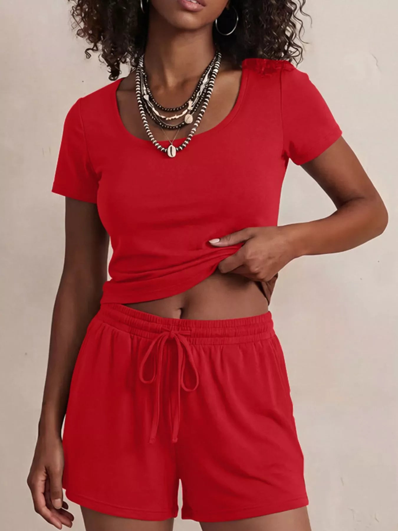 Solid Color Short Sleeve Tee and Shorts Set