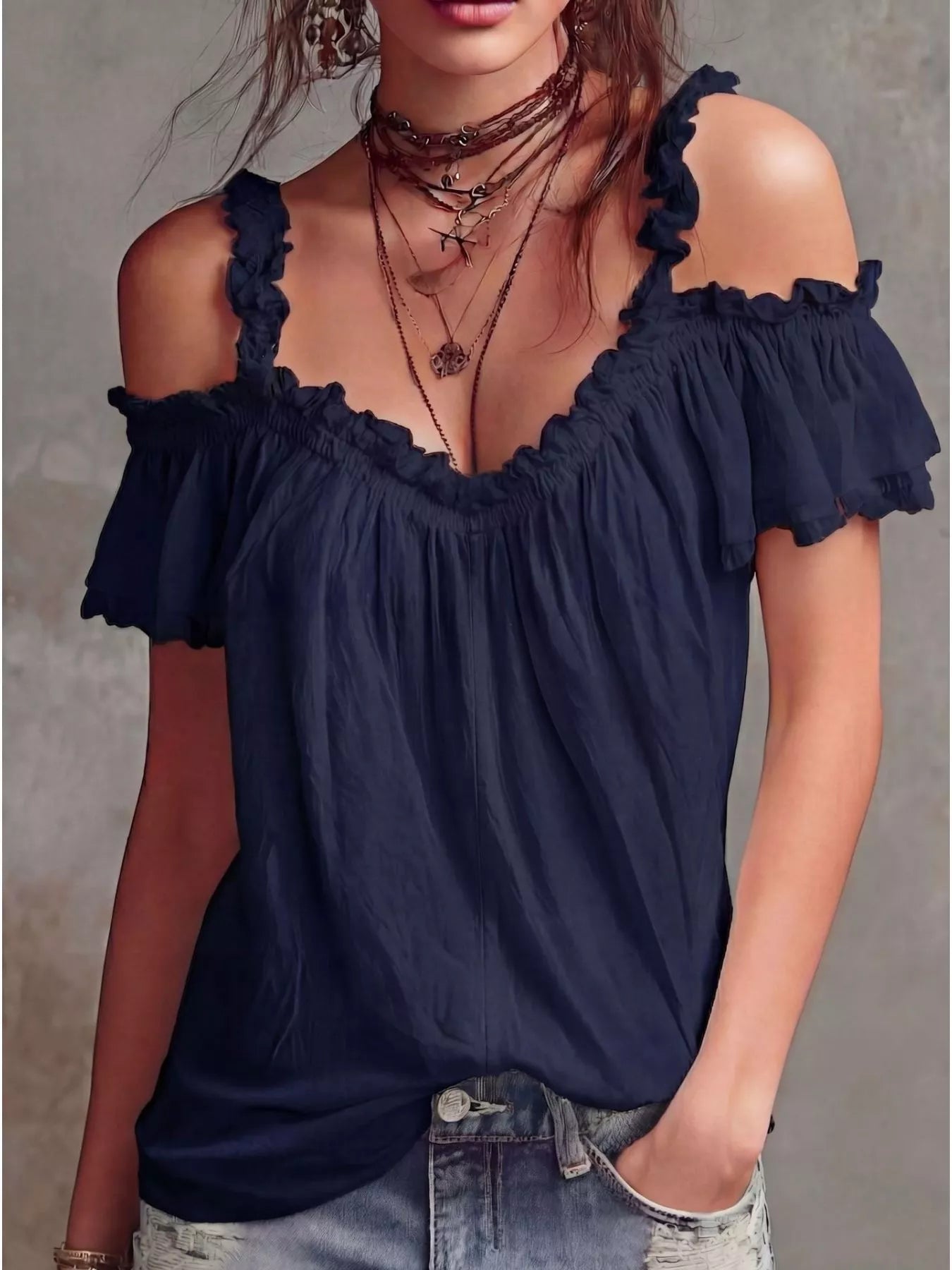 Frill Cold Shoulder Blouse