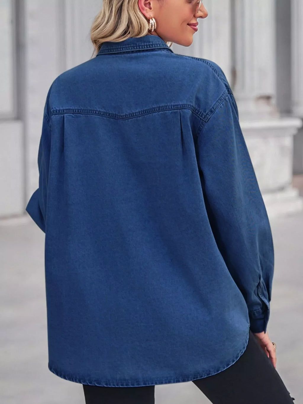 Button Down Washed Denim Shirt with Chest Pockets