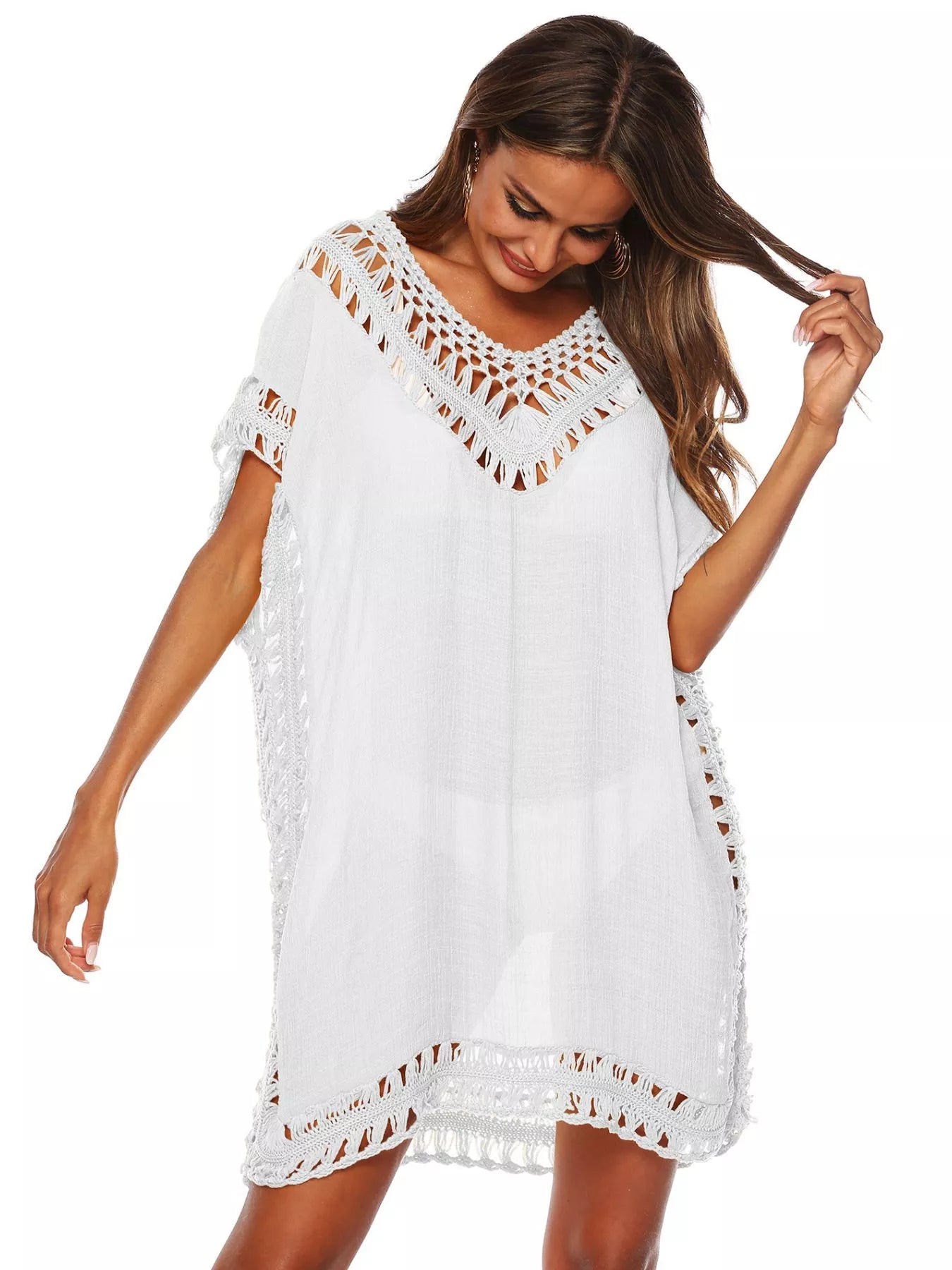 Crochet Trim V-Neck Cover-Up Dress