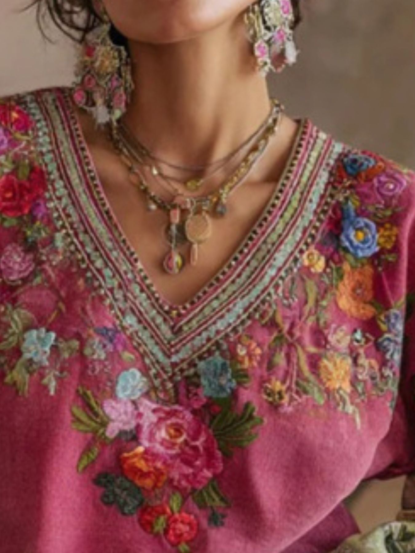 Full Size Floral V-Neck Blouse Plus Size