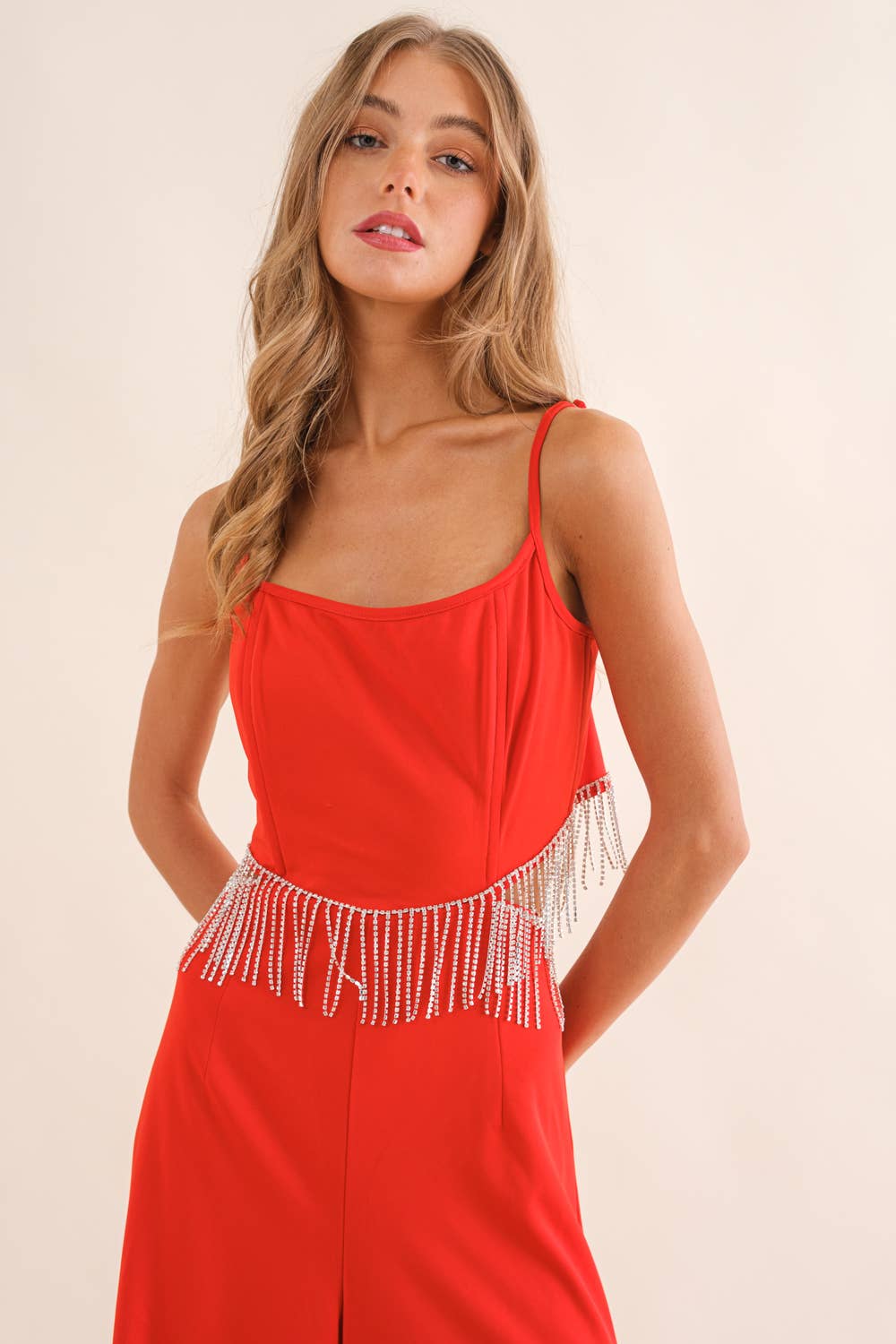 Pretty Little Patriot Pretty Little Patriot Red Rhinestone Cowgirl Jumpsuit — detail shot 6