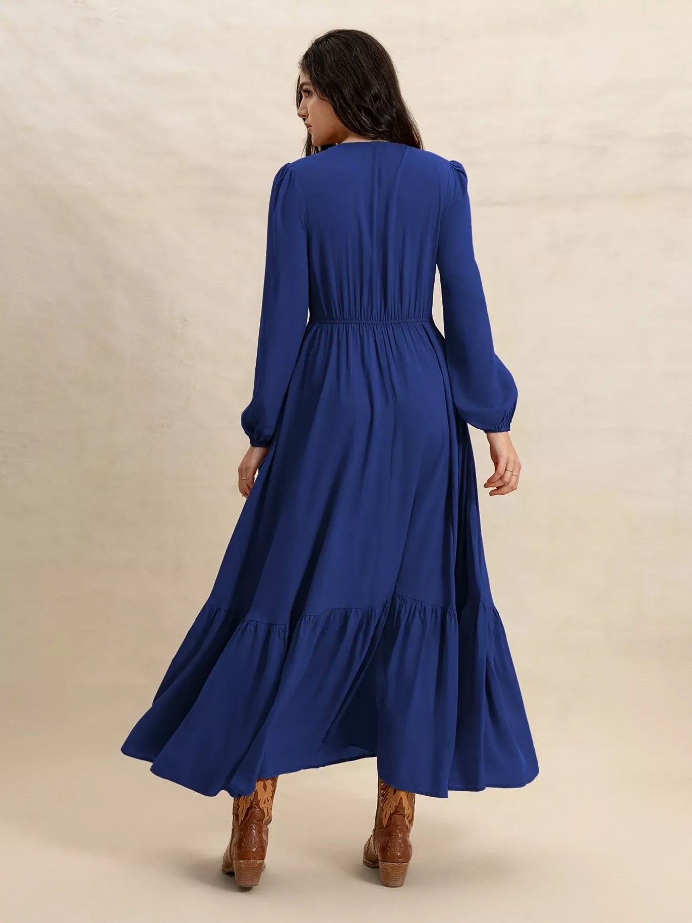 Plus Size Slit V-Neck Long Sleeve Maxi Dress