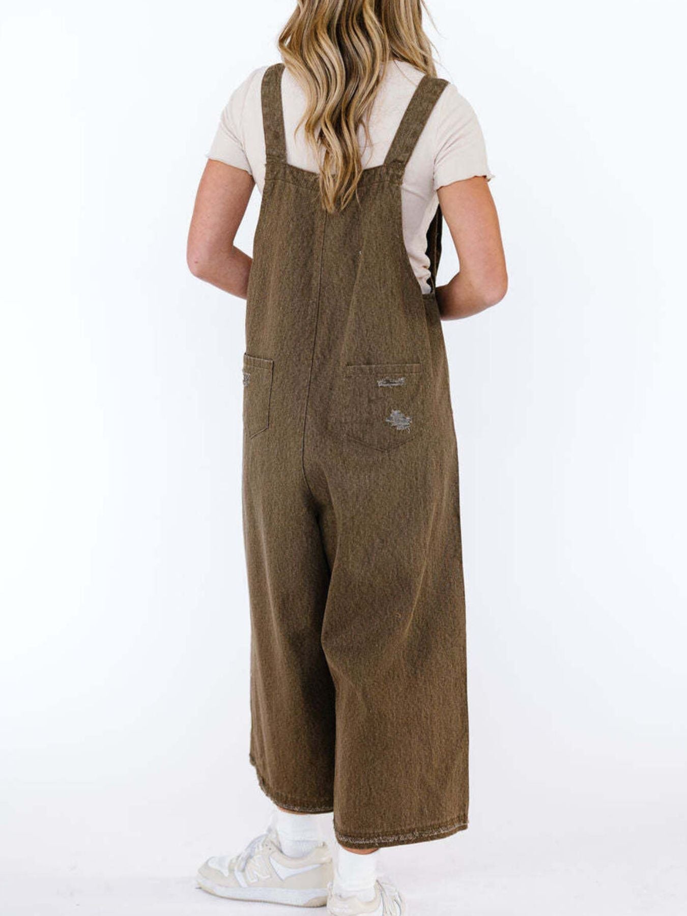 Distressed Wide Leg Denim Overalls