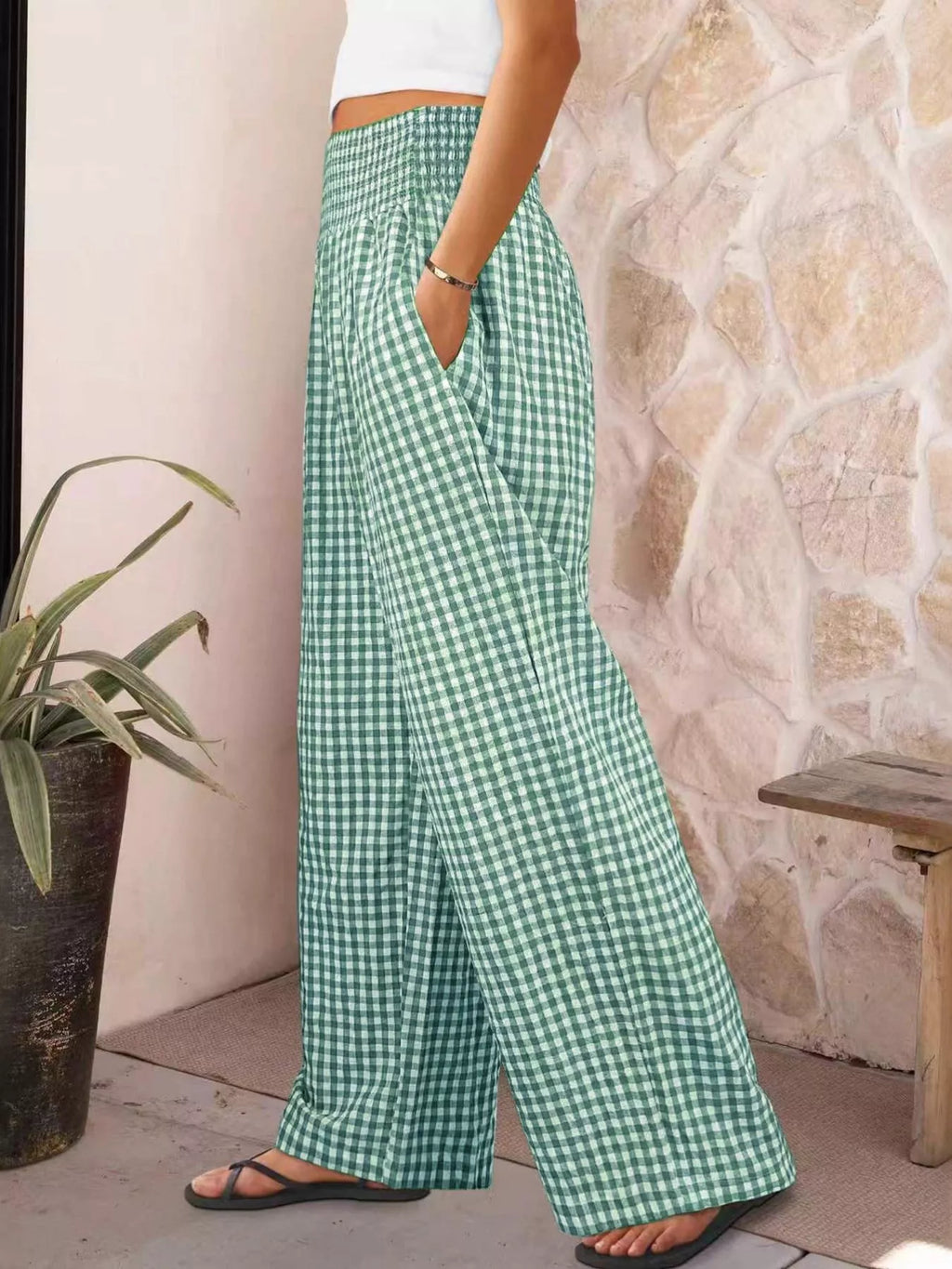 Gingham Wide-Leg Pants