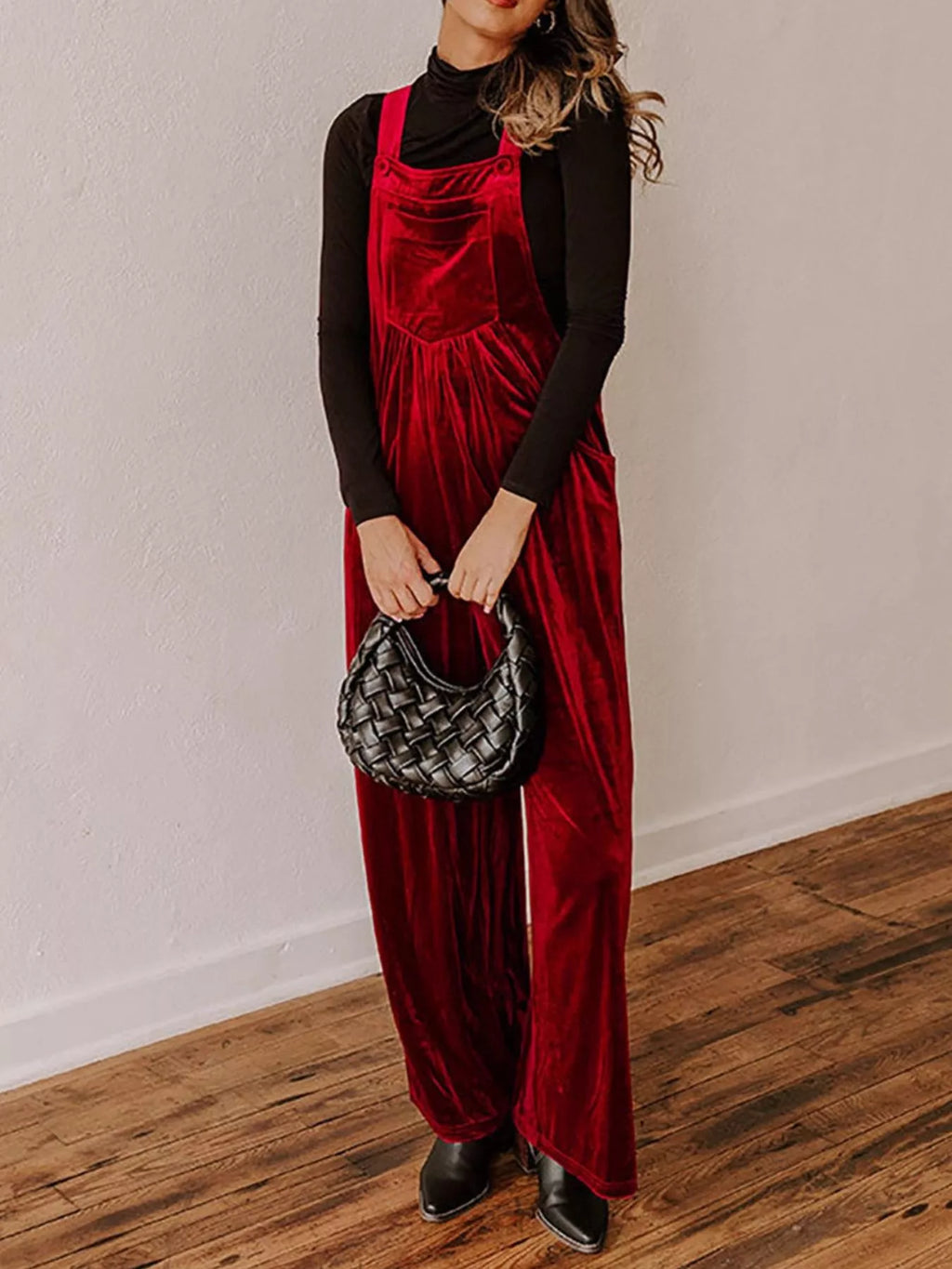 Velvet Wide Leg Overalls