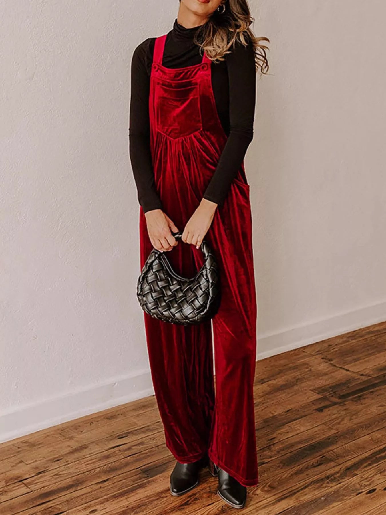 Velvet Wide Leg Overalls