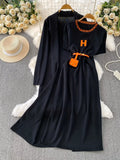 Round Neck Knitted Dress & Cardigan Set