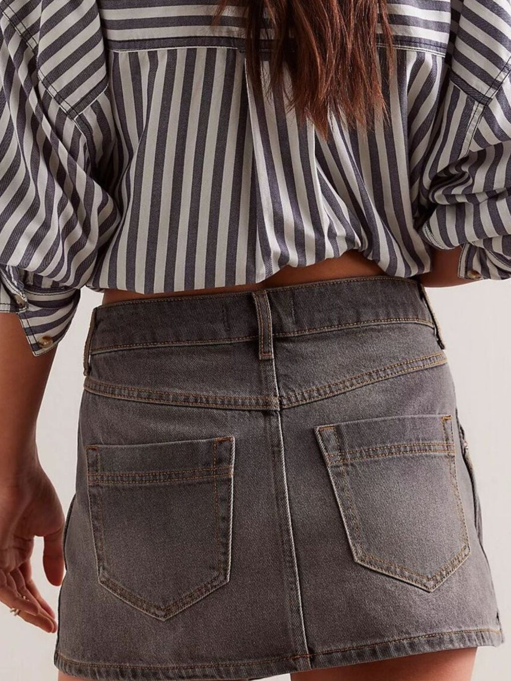 Asymmetrical Button-Front Denim Skirt