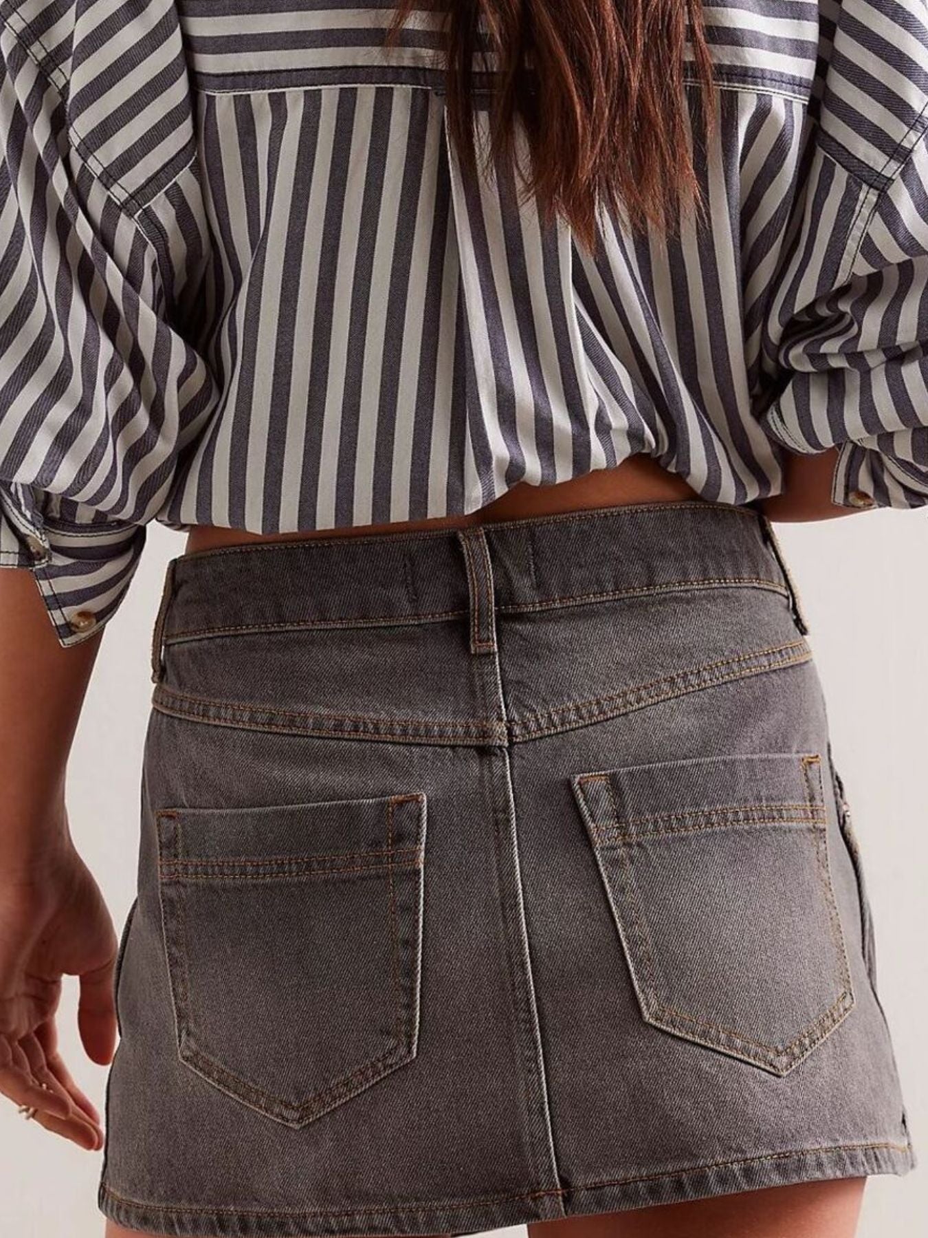 Asymmetrical Button-Front Denim Skirt