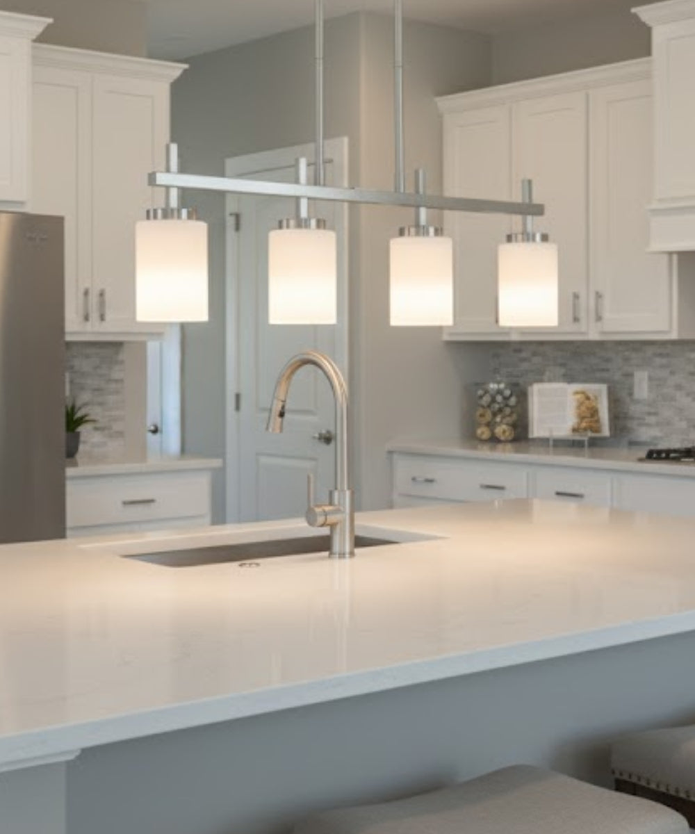 31"W 4-Light Kitchen Island Light Fixture Brushed Nickel Finish Frosted Glass Shade – LampsUSA, view 2