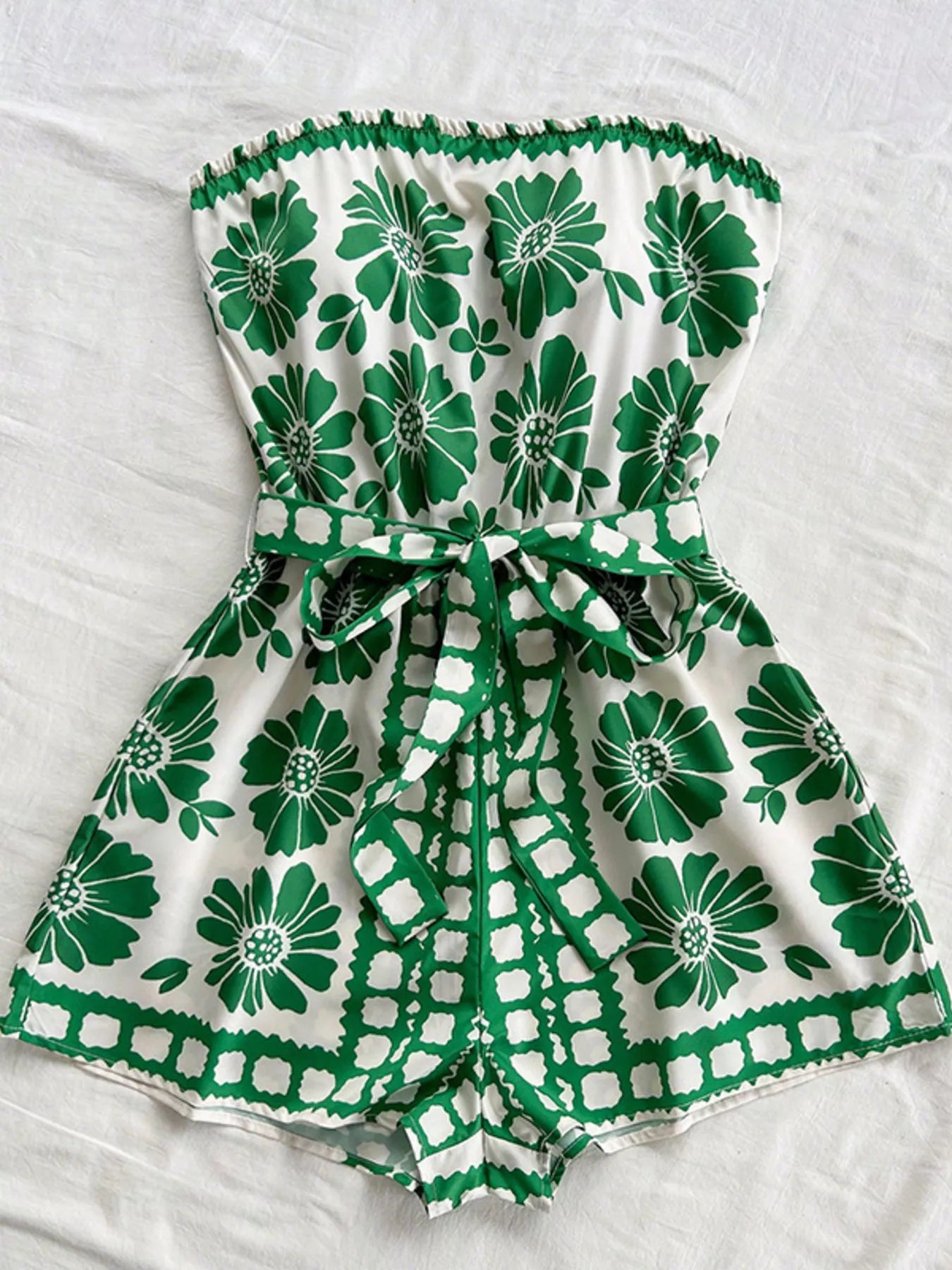 Strapless Tie Waist Romper