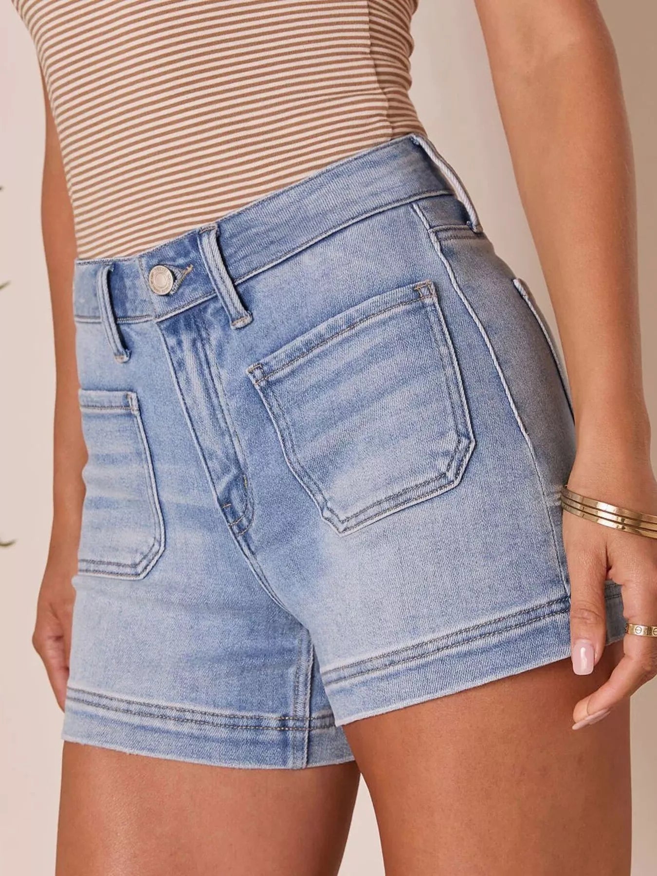 High-Waisted Pocketed Denim Shorts