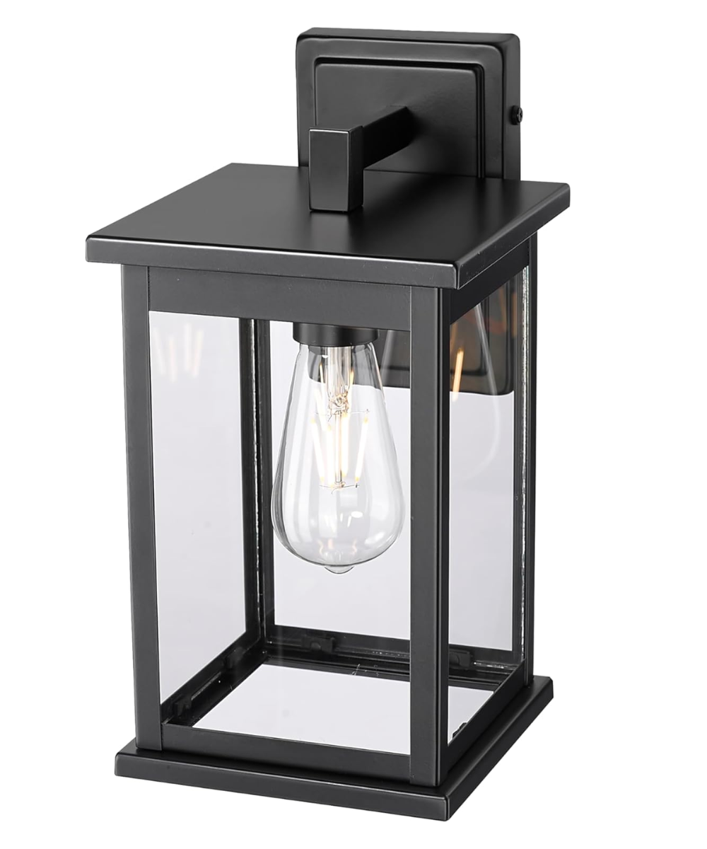11"H Bowton II Outdoor Wall Light - Dusk to Dawn Matte Black Finish with Glass Shade by Millennium Lighting – LampsUSA, view 