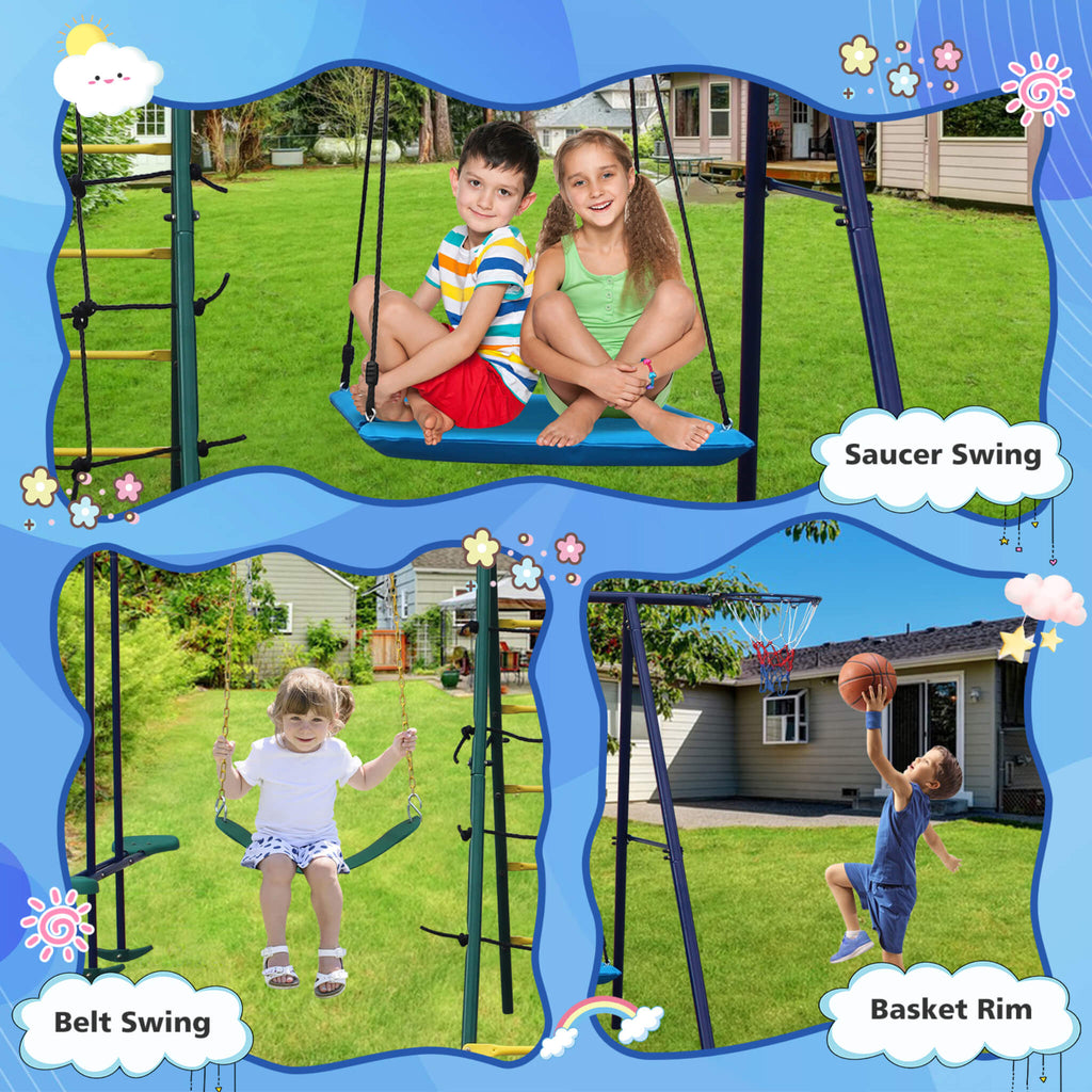 6-In-1 Outdoor Swing Set With Climbing Ladder Net And Basketball Hoop (SAK98152) – SAKSBY WHOLESALE, view 4