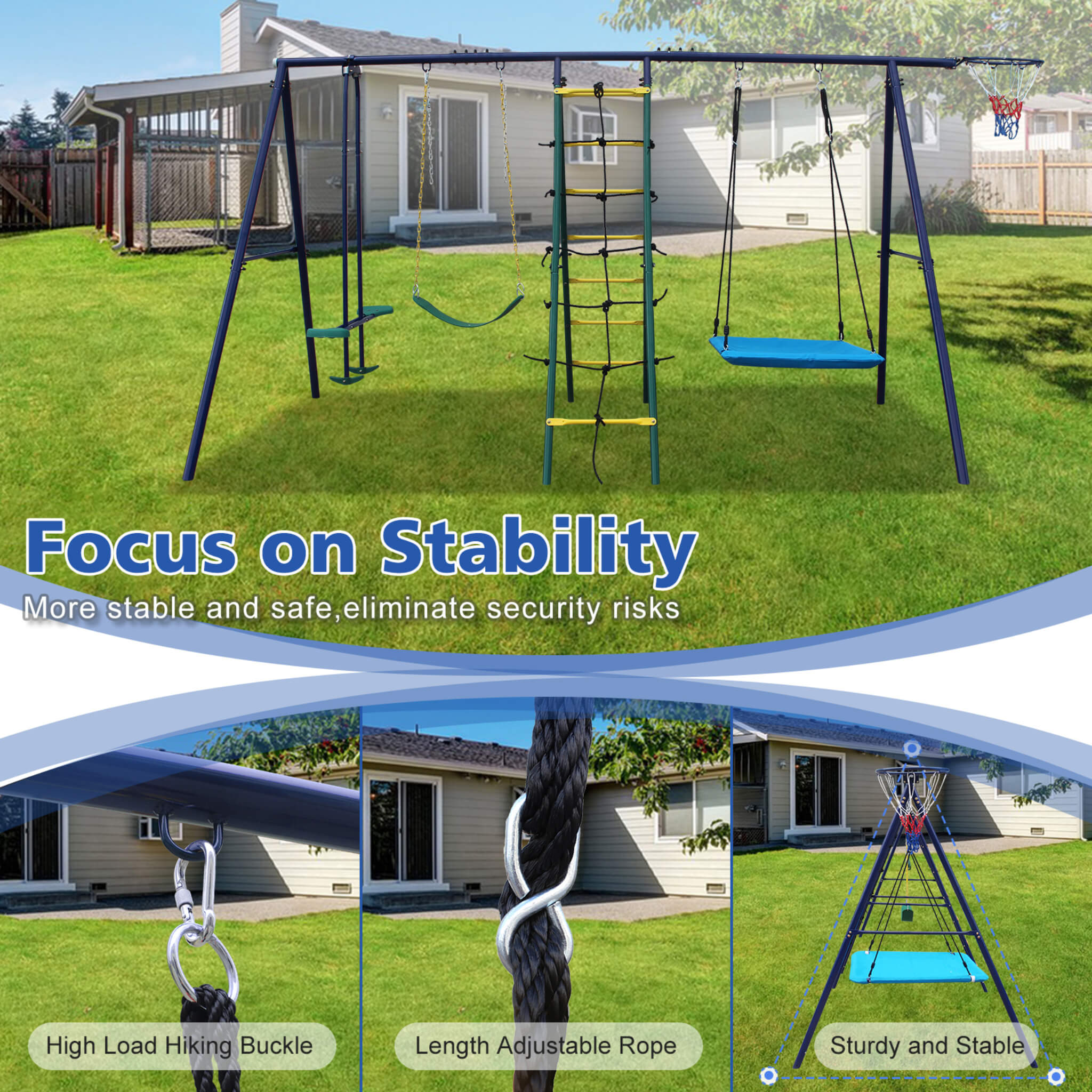 6-In-1 Outdoor Swing Set With Climbing Ladder Net And Basketball Hoop (SAK98152) – SAKSBY WHOLESALE, view 6