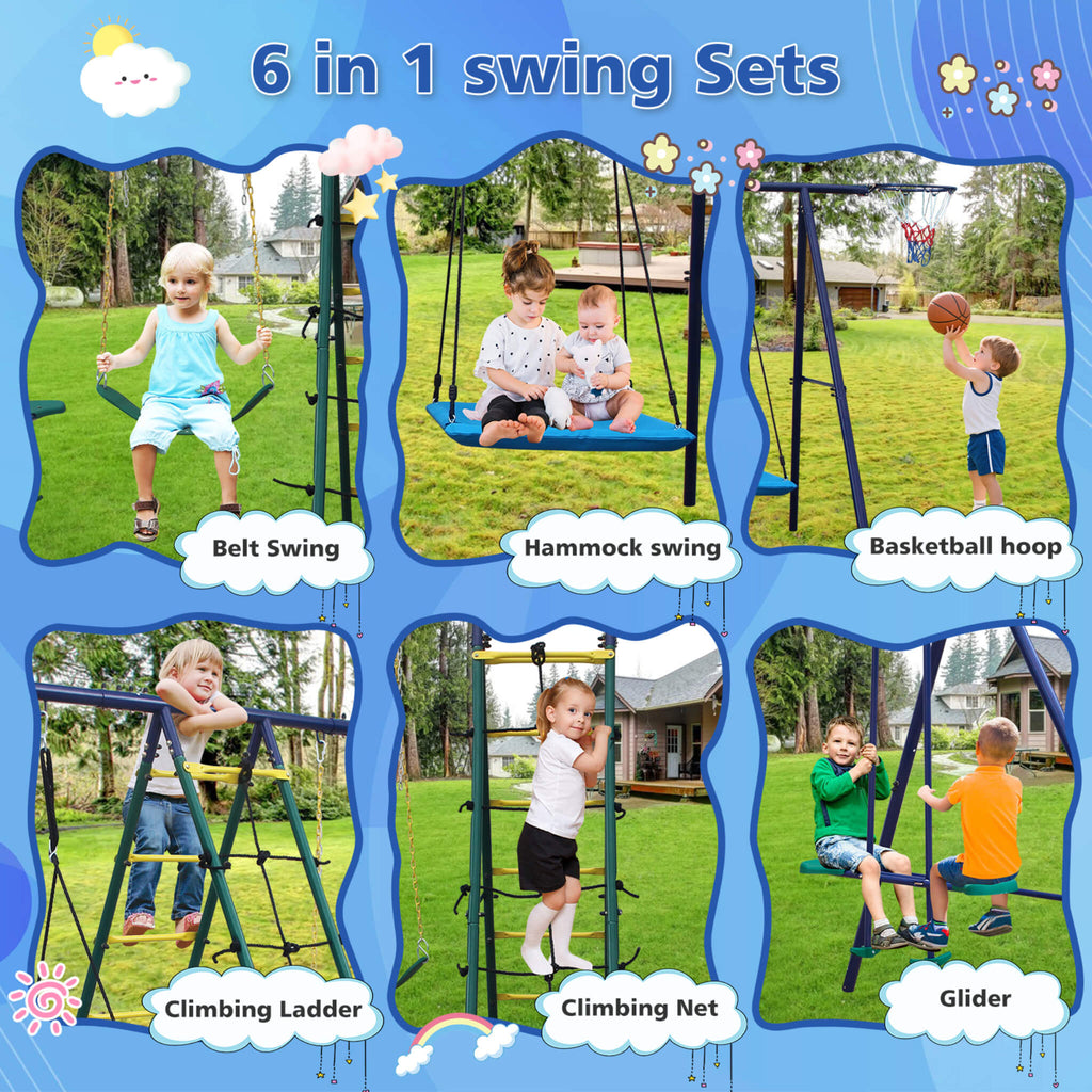 6-In-1 Outdoor Swing Set With Climbing Ladder Net And Basketball Hoop (SAK98152) – SAKSBY WHOLESALE, view 5