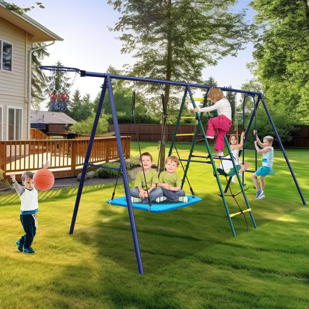 6-In-1 Outdoor Swing Set With Climbing Ladder Net And Basketball Hoop (SAK98152) – SAKSBY WHOLESALE, view 7