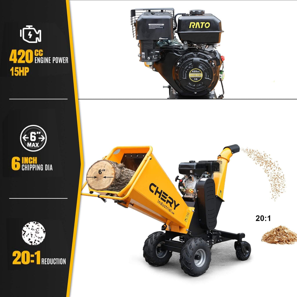 Heavy-Duty 6-Inch 420CC 15HP Gas Wood Chipper Shredder Mulcher With Tow Bar & Safety Stop Bar (SAK42731) – SAKSBY WHOLESALE, 