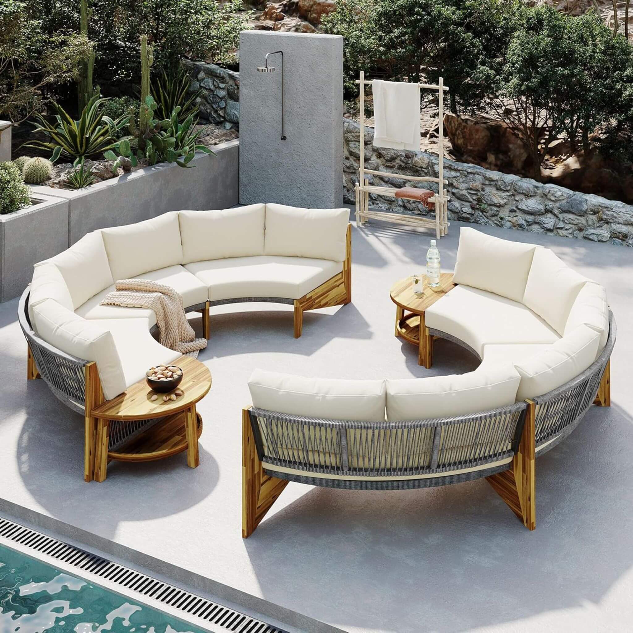 Alora 6-Person Half Moon Beige Patio Sectional Set With Cushions And Table (SAK61928) – SAKSBY WHOLESALE, view 4