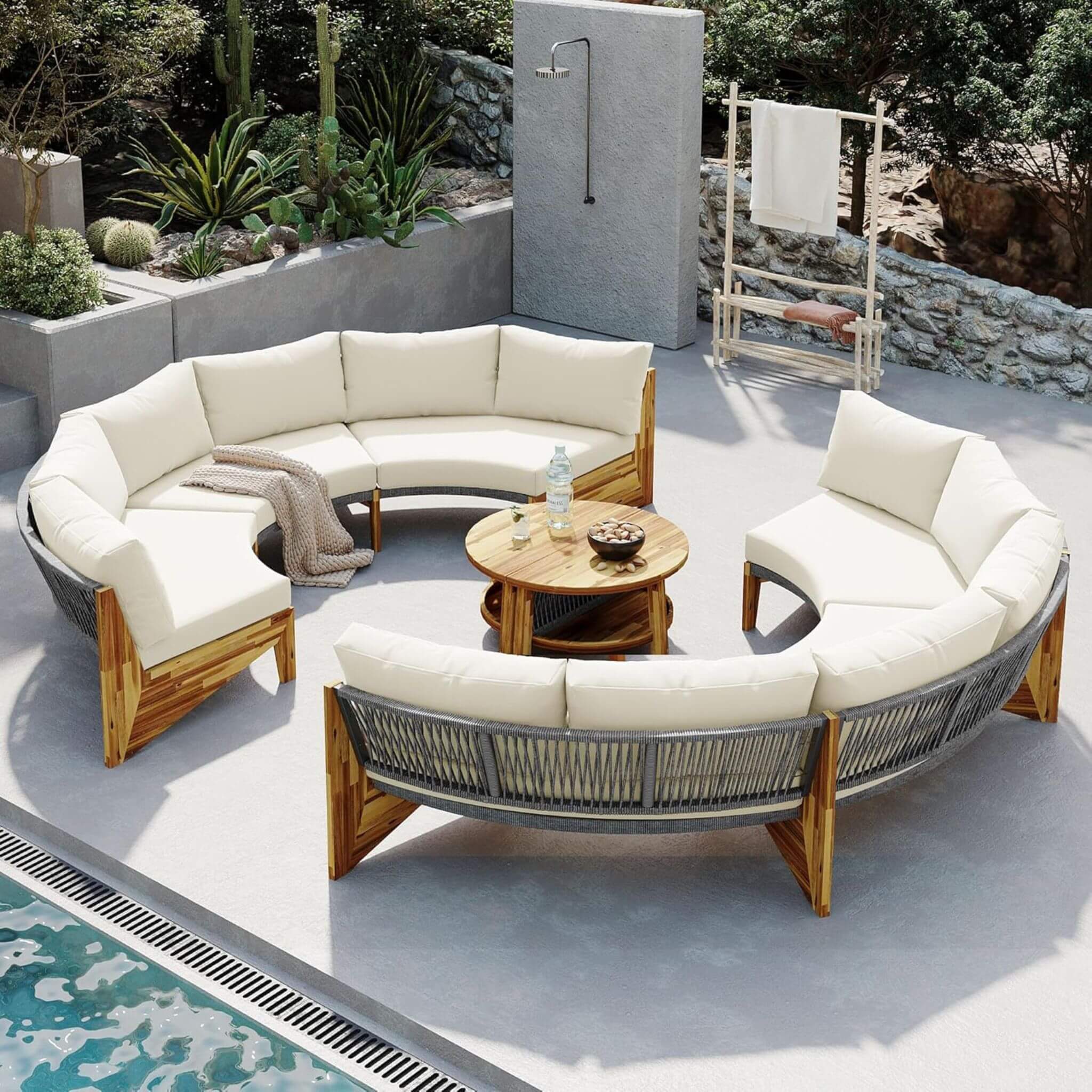 Alora 6-Person Half Moon Beige Patio Sectional Set With Cushions And Table (SAK61928) – SAKSBY WHOLESALE, view 7